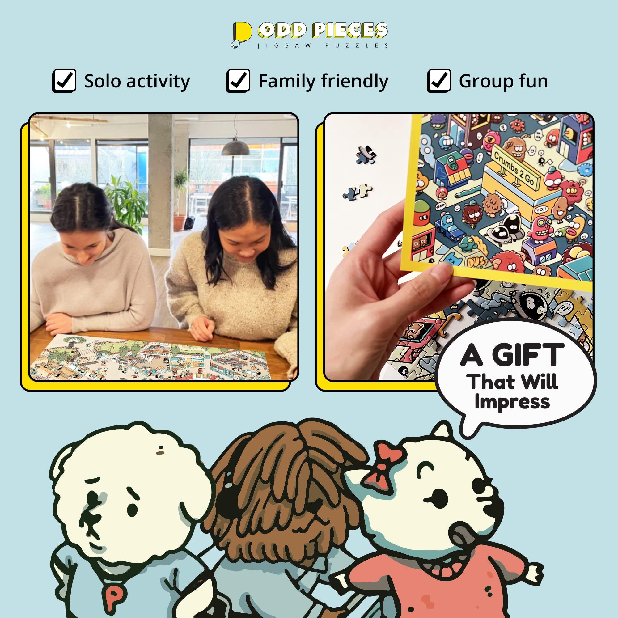 Odd Pieces Odd Pieces Mystery Jigsaw Puzzle-1,000 Pcs Mystery Puzzle with Storytelling Comics, Secret Ending-1000 Piece Puzzle for Adults & Kids 19.7\'\' x 27.6\'\' Frameable Magic Puzzle Art (Snack Attack)