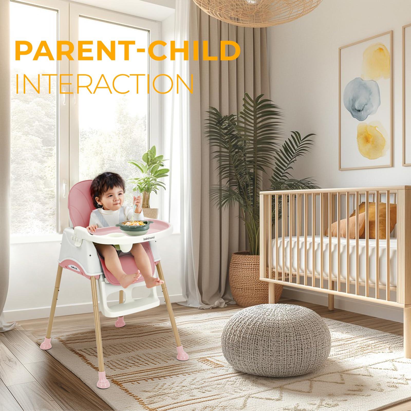 babimoni babimoni 3 in 1 High Chairs for Babies and Toddlers, Convertible High Chair, High Chair with Foot Rest and Double Tray, Easy to Clean, Compact and Versatile, Perfect for Growing Kids, Pink