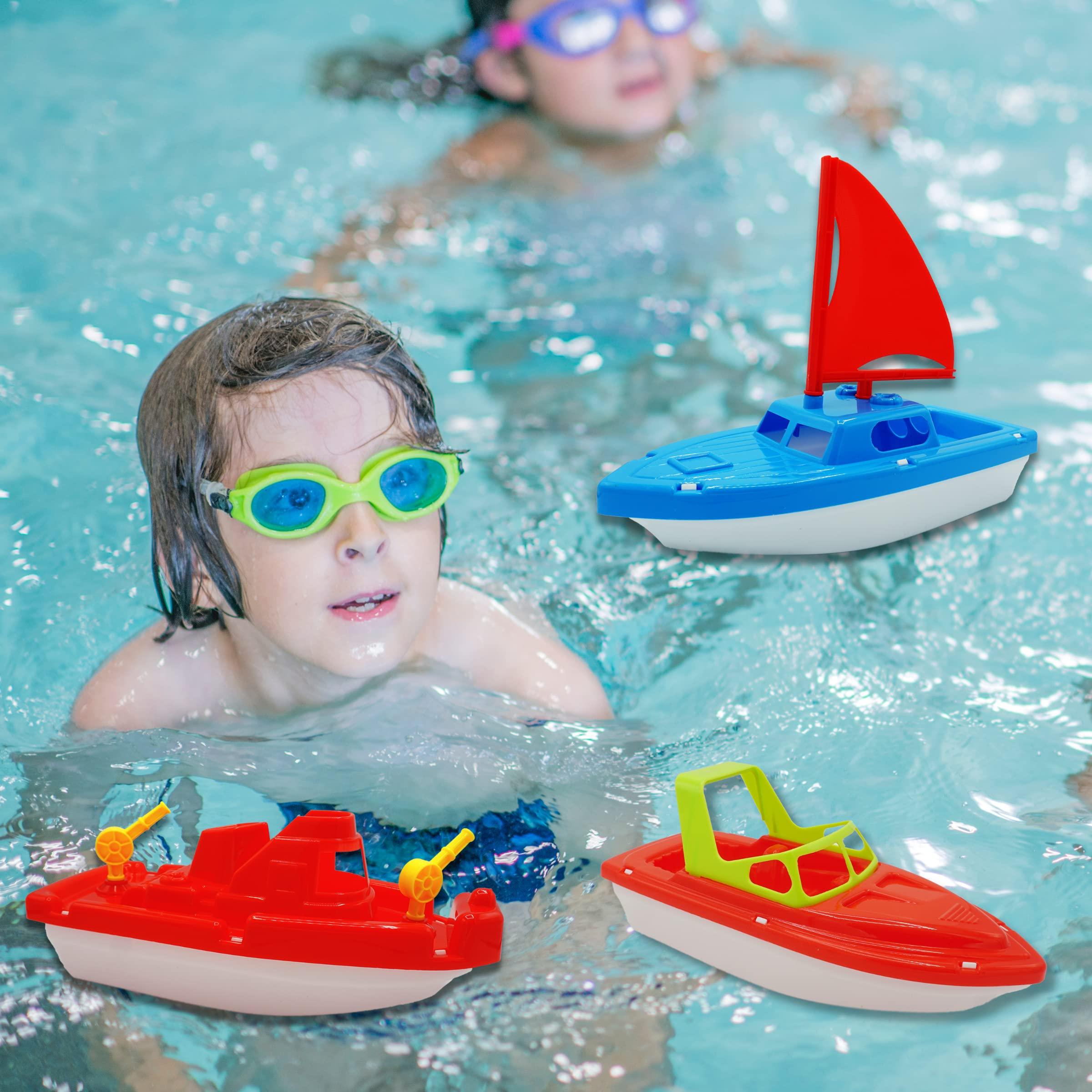 4E\'s Novelty Toy Boat Bath Toys for Kids & Toddlers 3 Pack - Large 10\" Floating Toy Boats for Bathtub, Kids Pool Toys, Beach Toys Outdoor Water Play by 4E\'s Novelty
