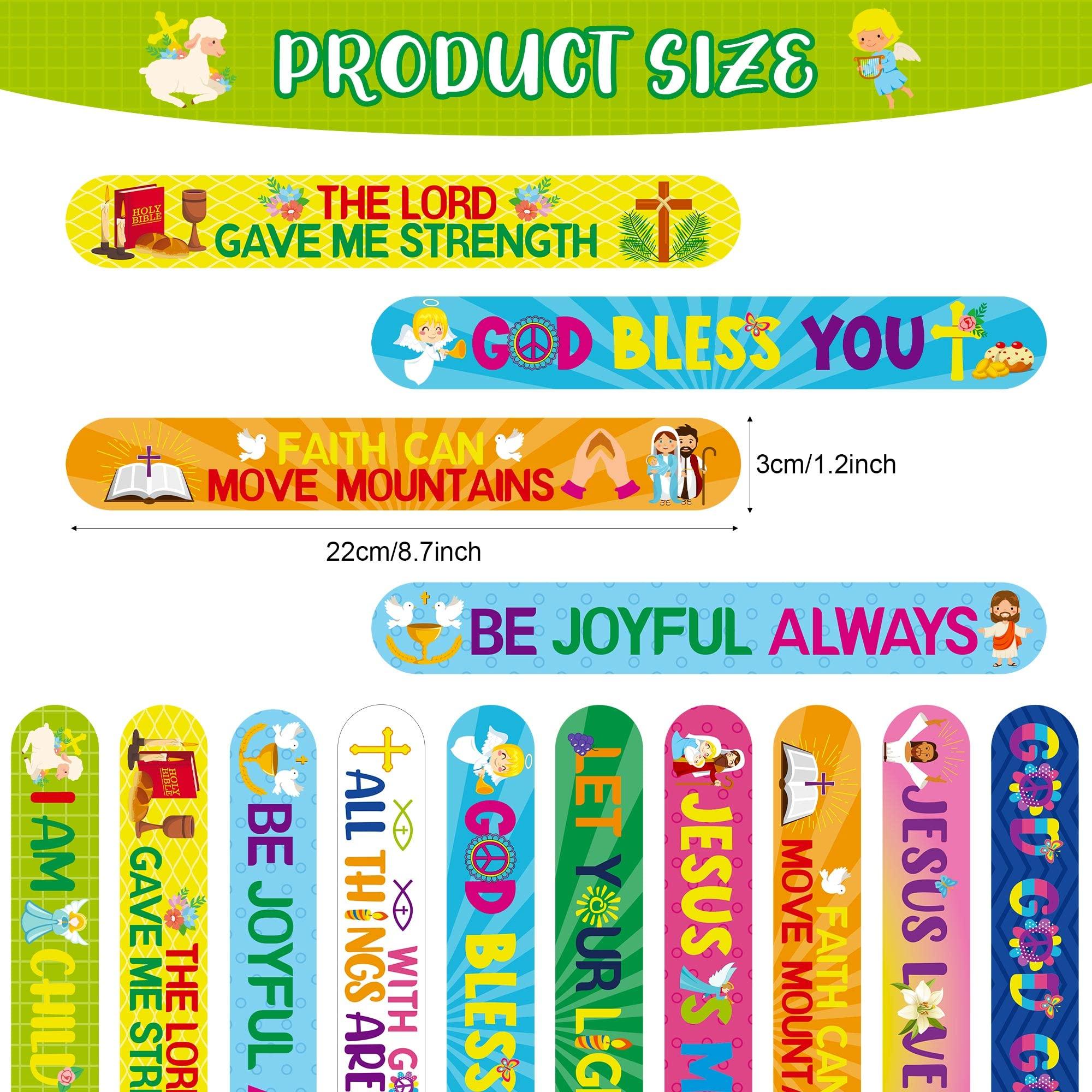 Frienda Frienda 60 Pcs Easter Religious Gifts Religious Slap Bracelets with Badges Christian Gifts for Kids Jesus Love You Wristbands Bracelets for Vbs Sunday School Supplies Birthday Party Favors(God)