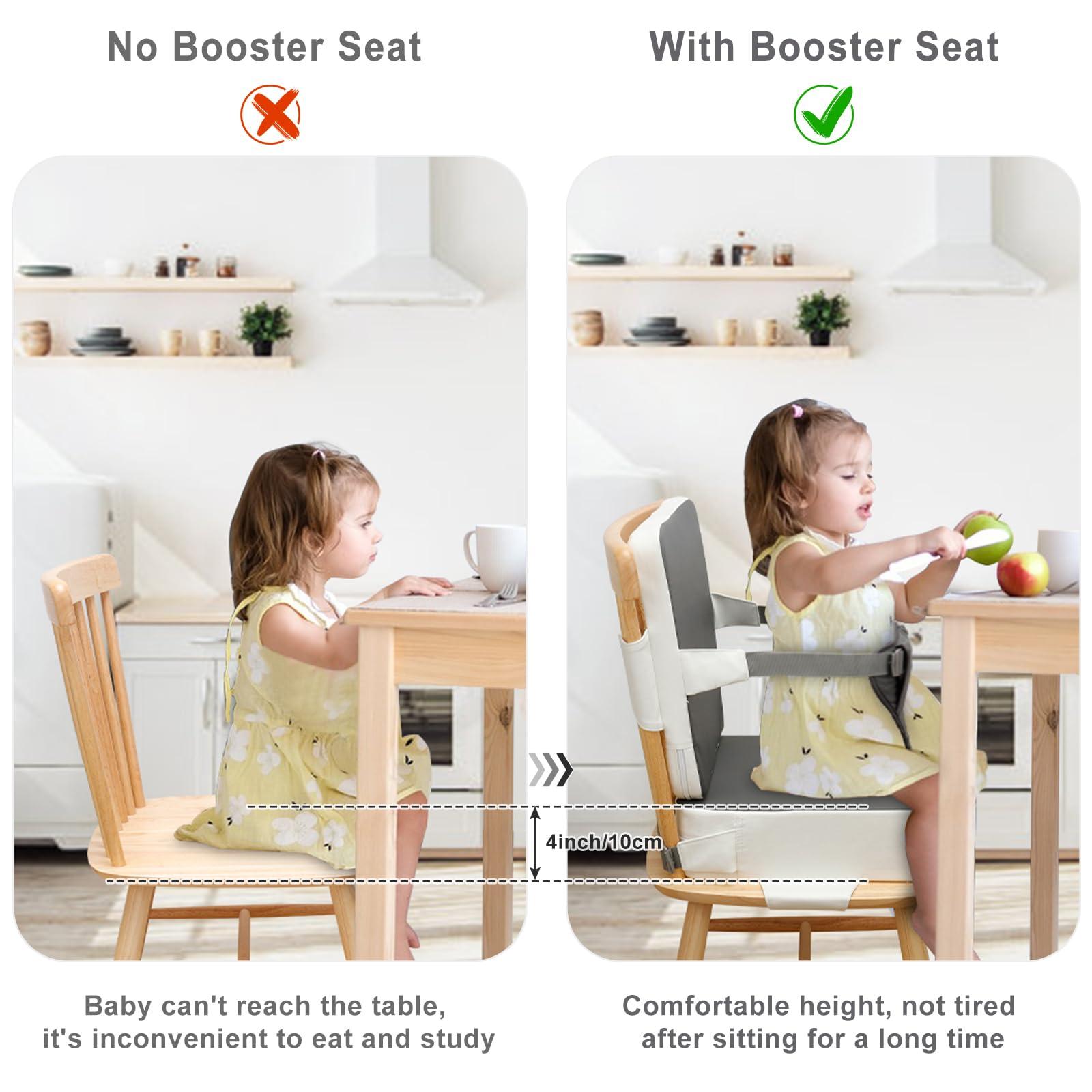 TOTIDYH TOTIDYH Toddler Booster Seat for Dining Table, Non-Slip Kitchen Chair Booster Seat with Backrest and Adjustable Straps, Portable PU Waterproof Travel Baby Booster Seat Increasing Cushion