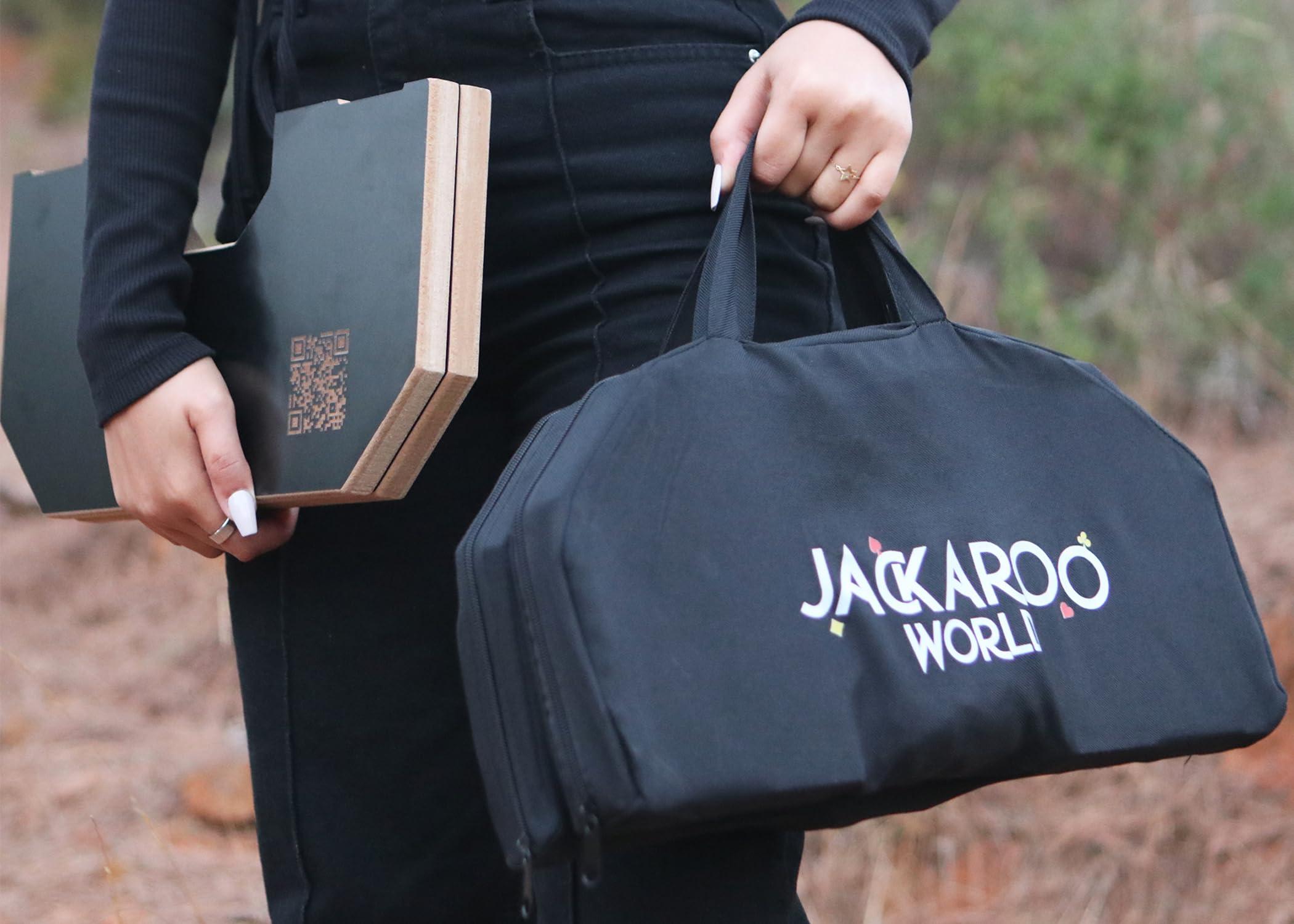 Jackaroo World Jackaroo Board Game - 2-4 Player Cards and Marbles Board Game - Marble Chase Game - Joker Game Board with Marbles - Marbles and Jokers Board Game Wooden Board Foldable and Open in The Middle (Black)