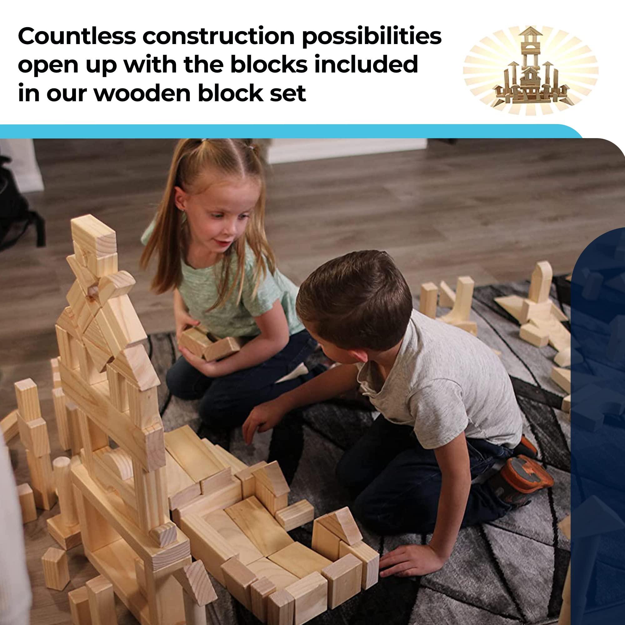 MOD Complete Standard Unit Building Blocks for Toddlers with Storage Tray (64 Pcs) Sanded Wood Blocks for Children, Original STEAM, and STEM Learning, Classic Wooden Toys for Kids Parties and Classrooms