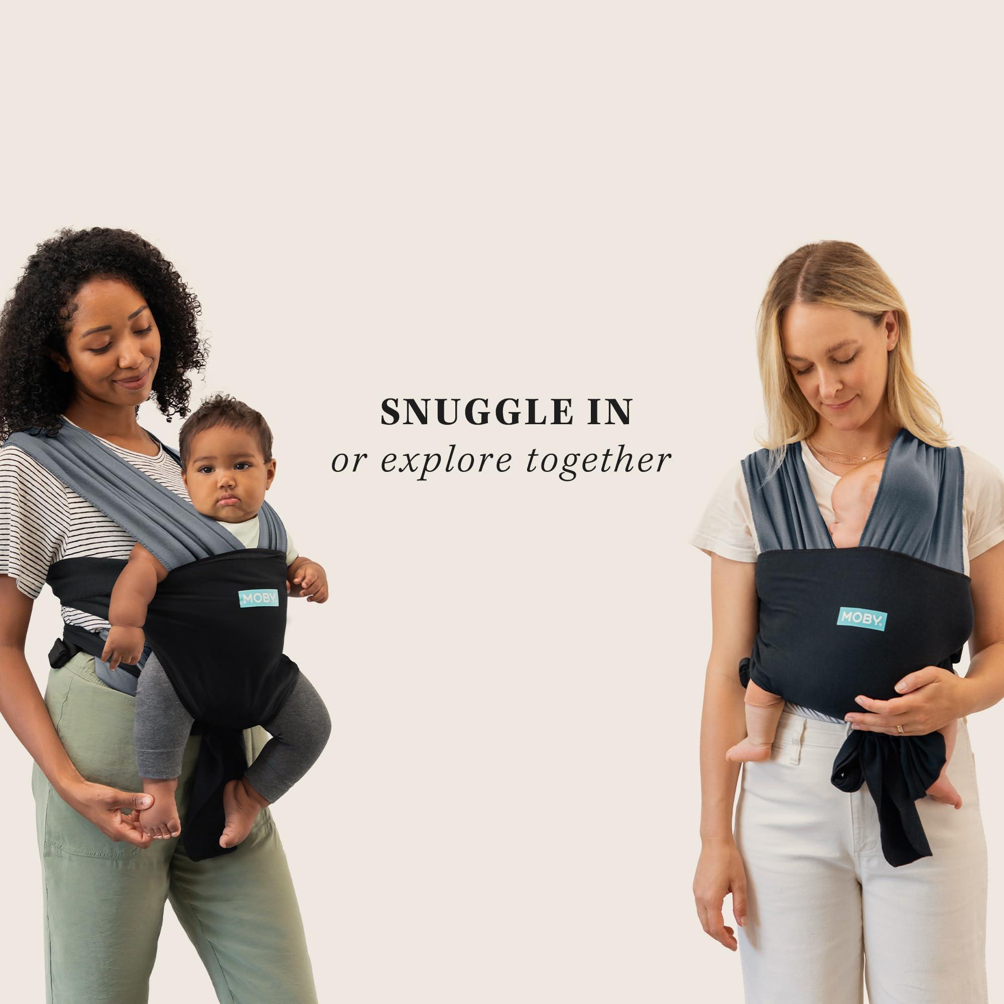 Moby Moby Baby Wrap Carrier Easy-Wrap for Newborns to Toddlers (8-33lbs), Infant Sling Carrier, Lightweight & Hands Free Design for Mom and Dad, Adjustable for All Body Types (Charcoal/Black)