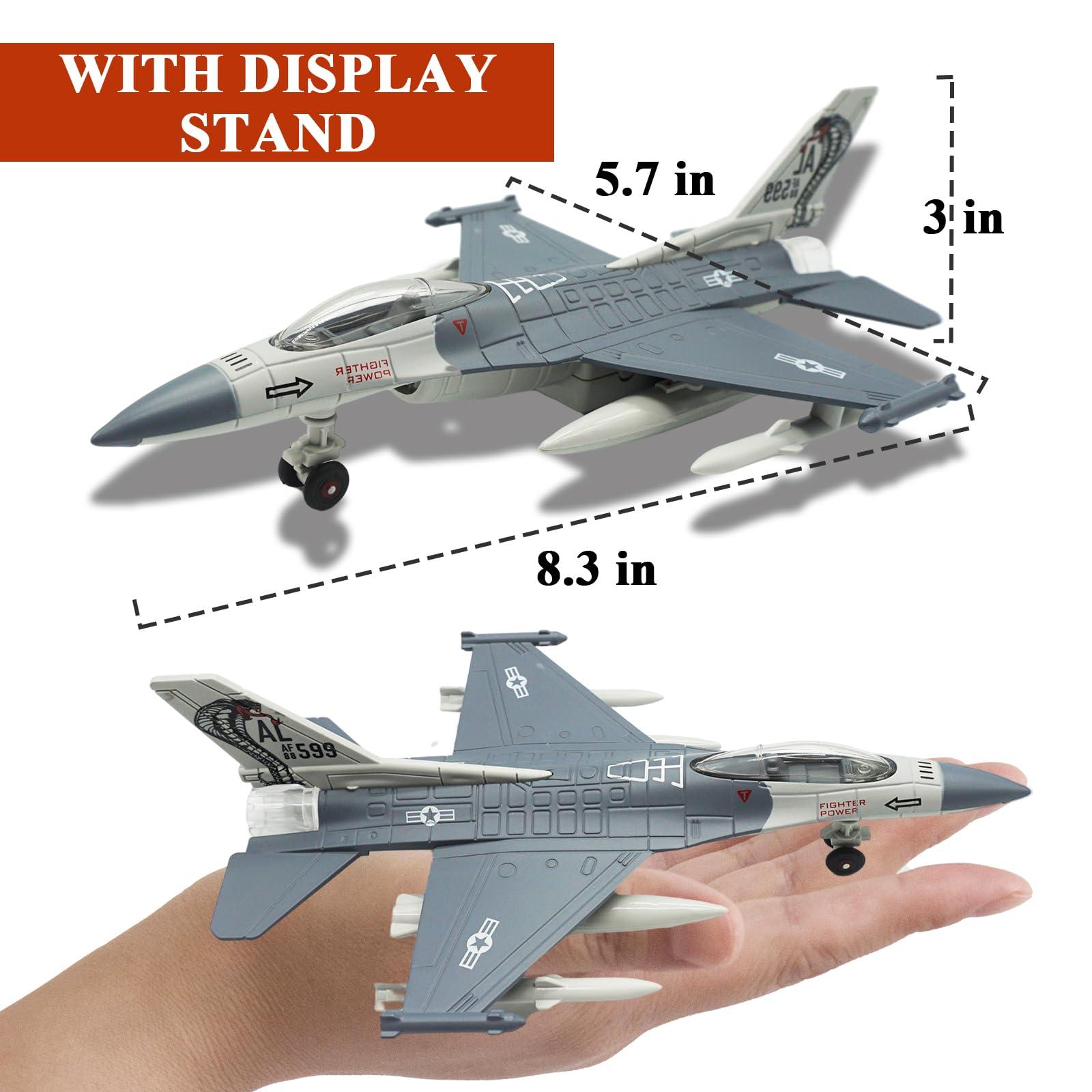 OTONOPI OTONOPI Fighter Jet Military Airplane Toy Army Air Force Die Cast Aircraft F-16 Model Plane for Kids Gift Toy Collection with Lights and Sounds Bump and Go Action
