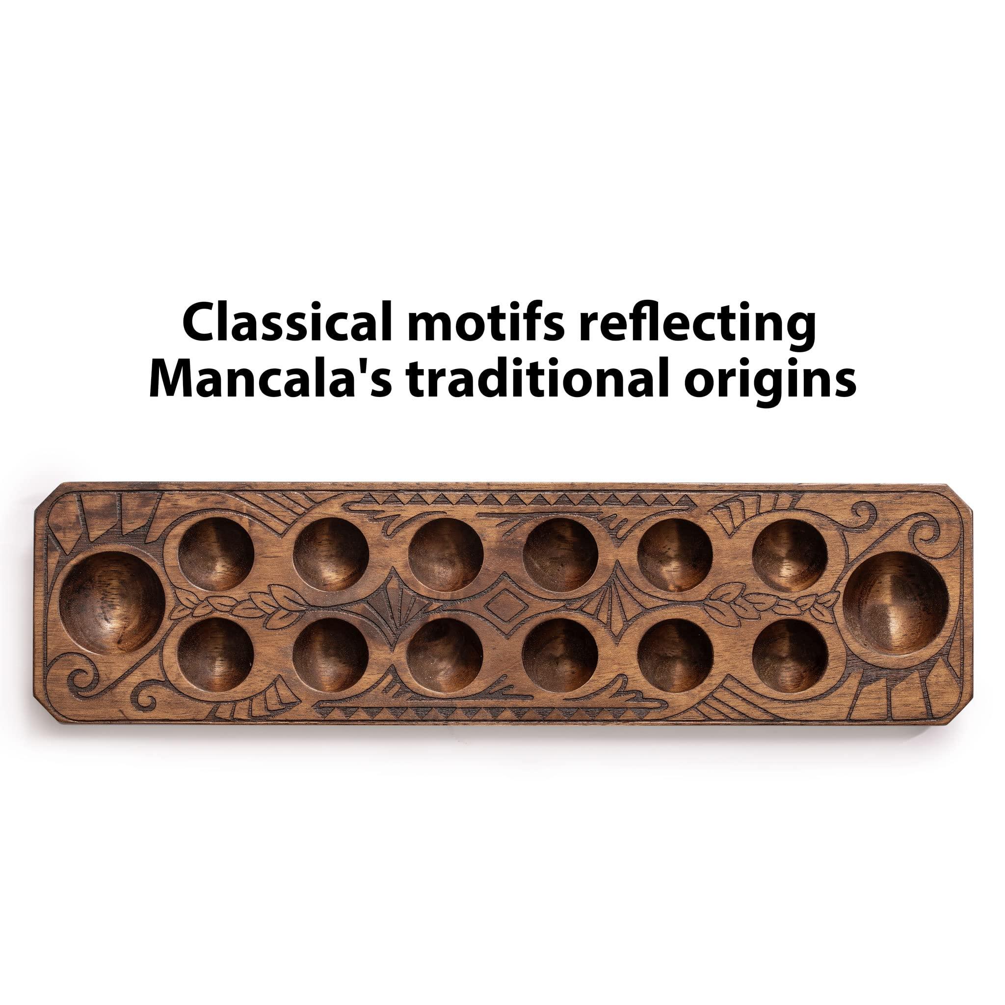 Yellow Mountain Imports Yellow Mountain Imports Mancala Set with 17.3-Inch Solid Wood Board and Quartz Pebble Playing Pieces