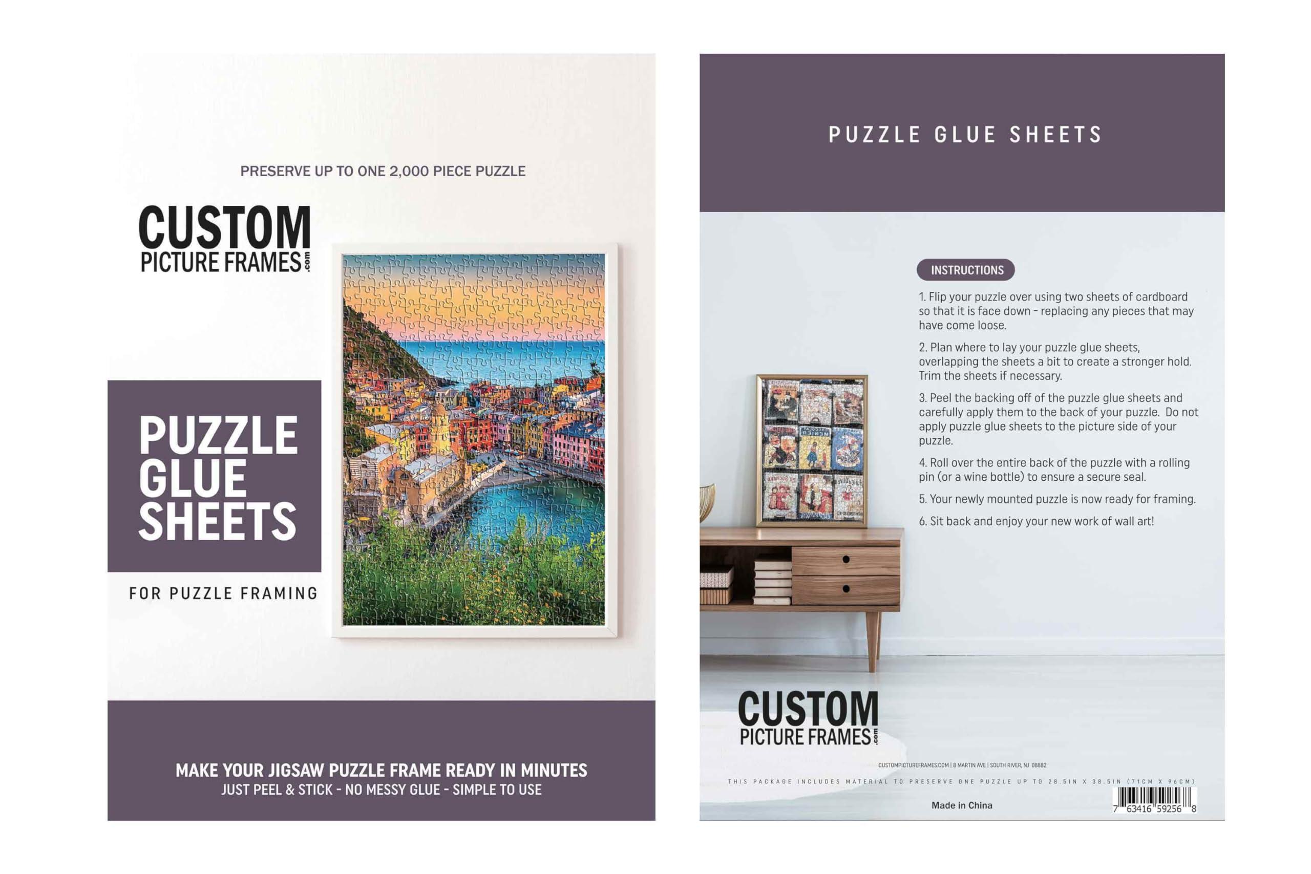 CustomPictureFrames.com 13x39 Puzzle Frame Kit with Glue Sheets | White Mid Century Picture Frame | Real Wood with UV Resistant Acrylic Front | Made to Preserve and Display Puzzles Measuring 13x39 Inches