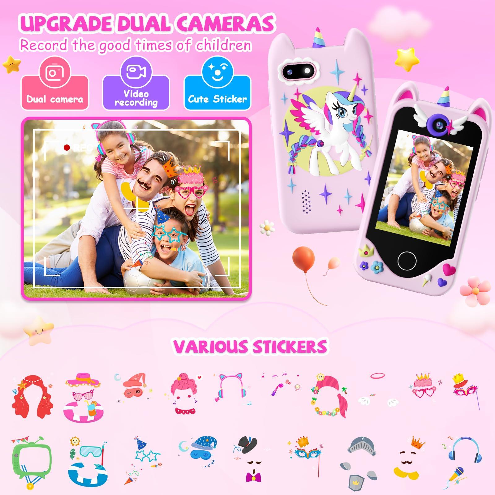Yosfeng Kids Smart Phone for Girls Gifts - Toddler Christmas Birthday Gift for Age 3 4 5 6 Year Old, Kids Cell Phone Toy with Touchscreen, Dual Cameras, Learning, Music Player, Games with 32 GB Card
