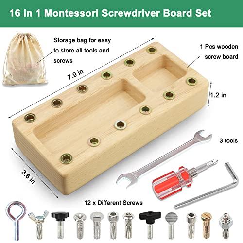 Inslat Inslat Montessori Screwdriver Board Set, Wooden Montessori Toys for 3 4 5 Year Old Kids, Educational Screw Board Sensory Learning Toys STEM Fine Motor Skills Toys