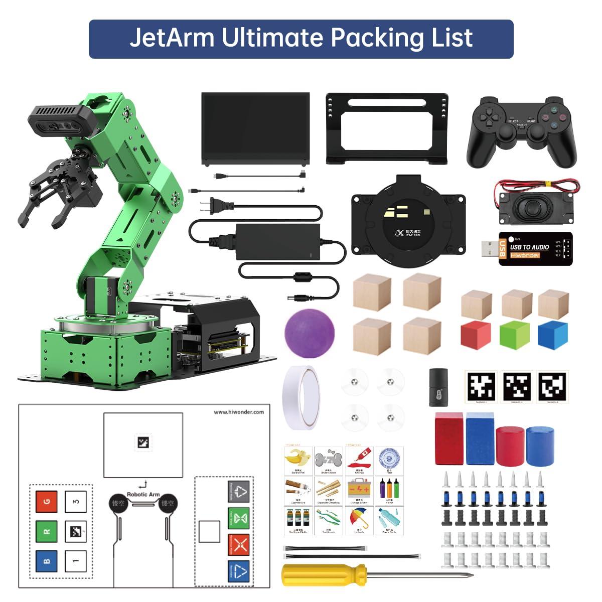 HIWONDER Hiwonder JetArm 6DOF Robotic Arm Powered by Jetson Nano Robot Arm Kits ROS Open Source AI Vision Recognition Program Robot for ROS Education ScenariosUltimate Kit