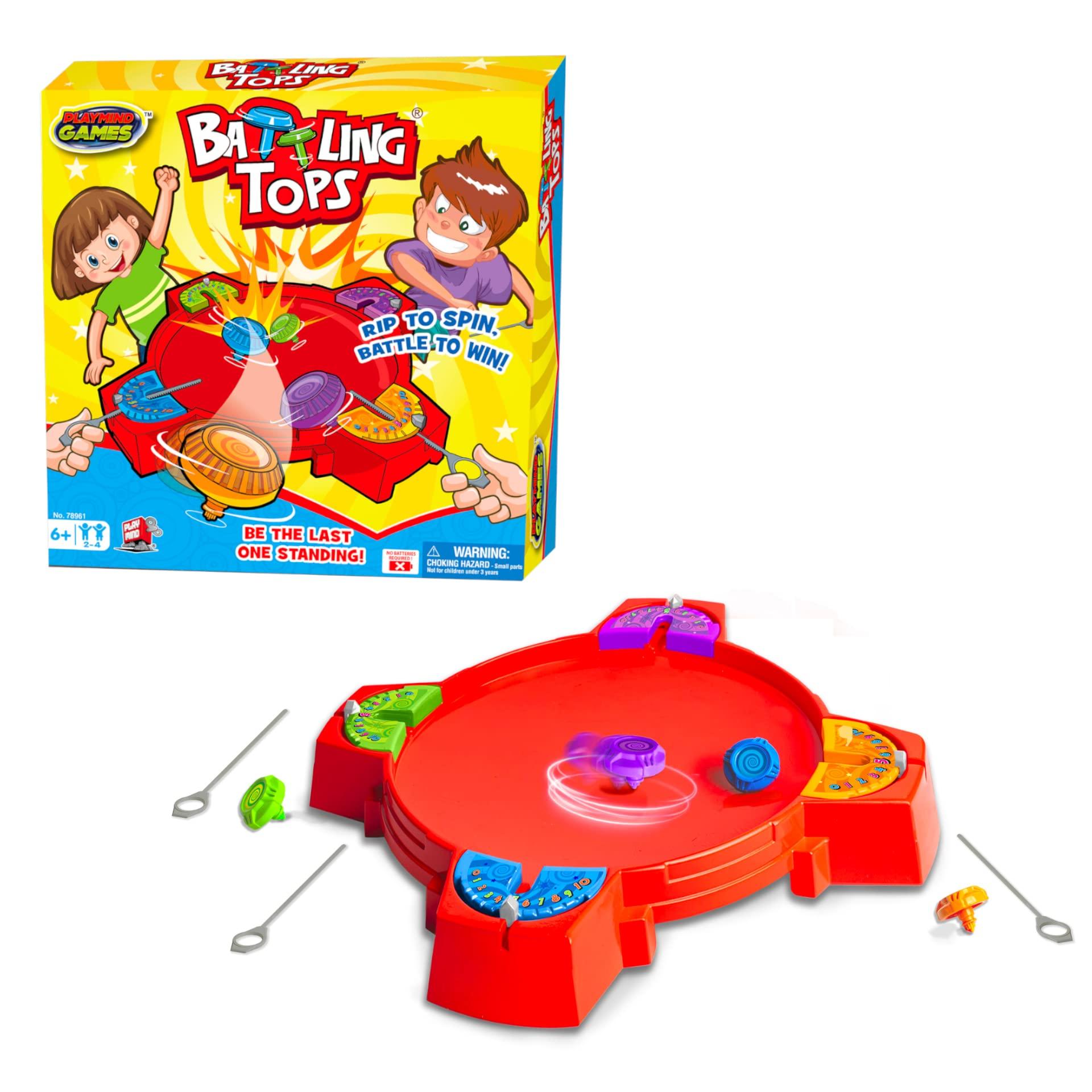 Playmind Playmind Battling Tops - The Original Classic Spinning Tops Game Set for 2-4 Kids. Insert, Press & Pull! Drop Battle Gyros in The Stadium to Combat with Each Other. Ages 6+ Boys & Girls