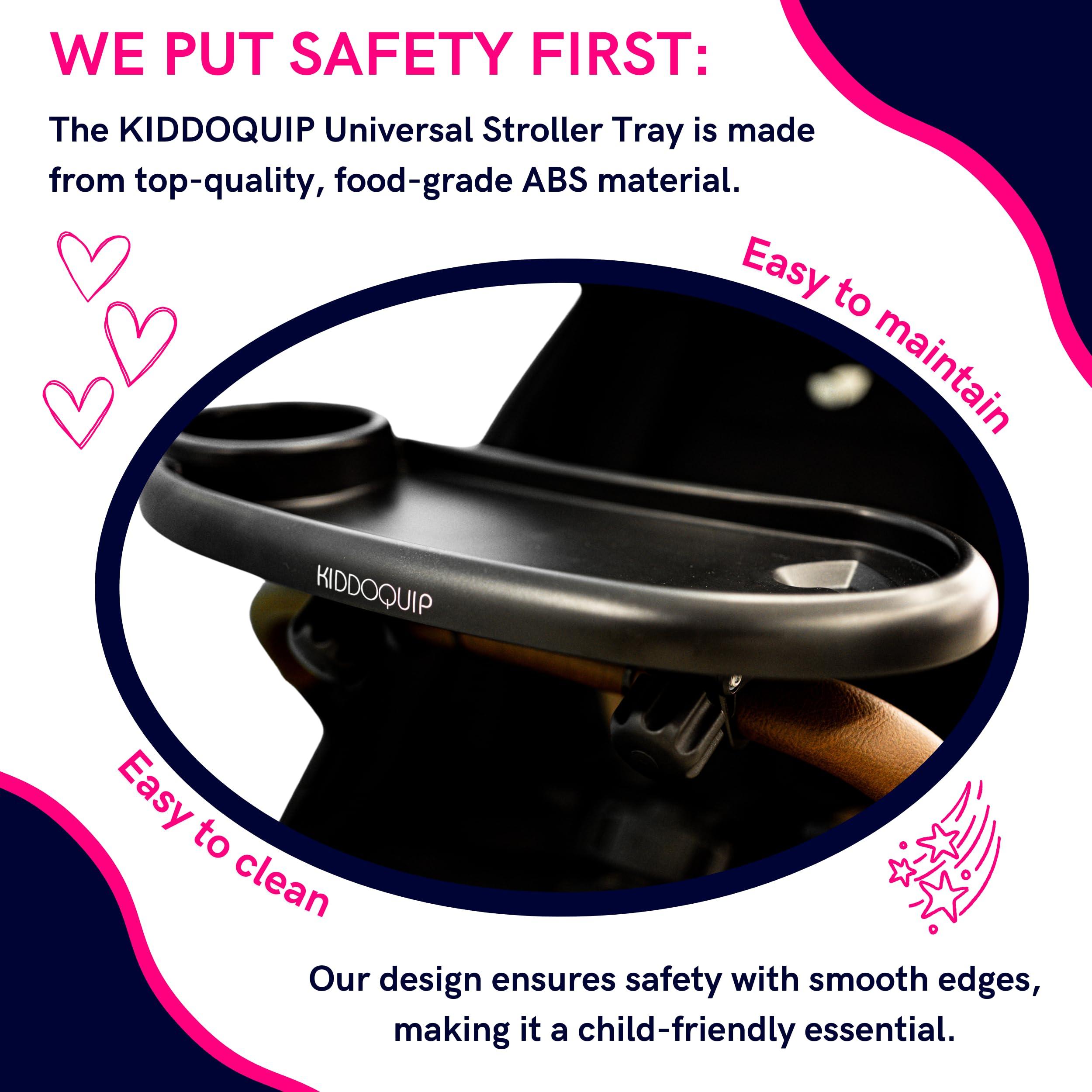 KIDDOQUIP KIDDOQUIP Universal Stroller Tray: Stroller tray, Cup, Phone Mount-Rigid Design, Non-Slip Clips - Fits MOST Strollers - Stroller Tray Attachment, Snack Tray for Stroller, Universal Stroller Snack Tray