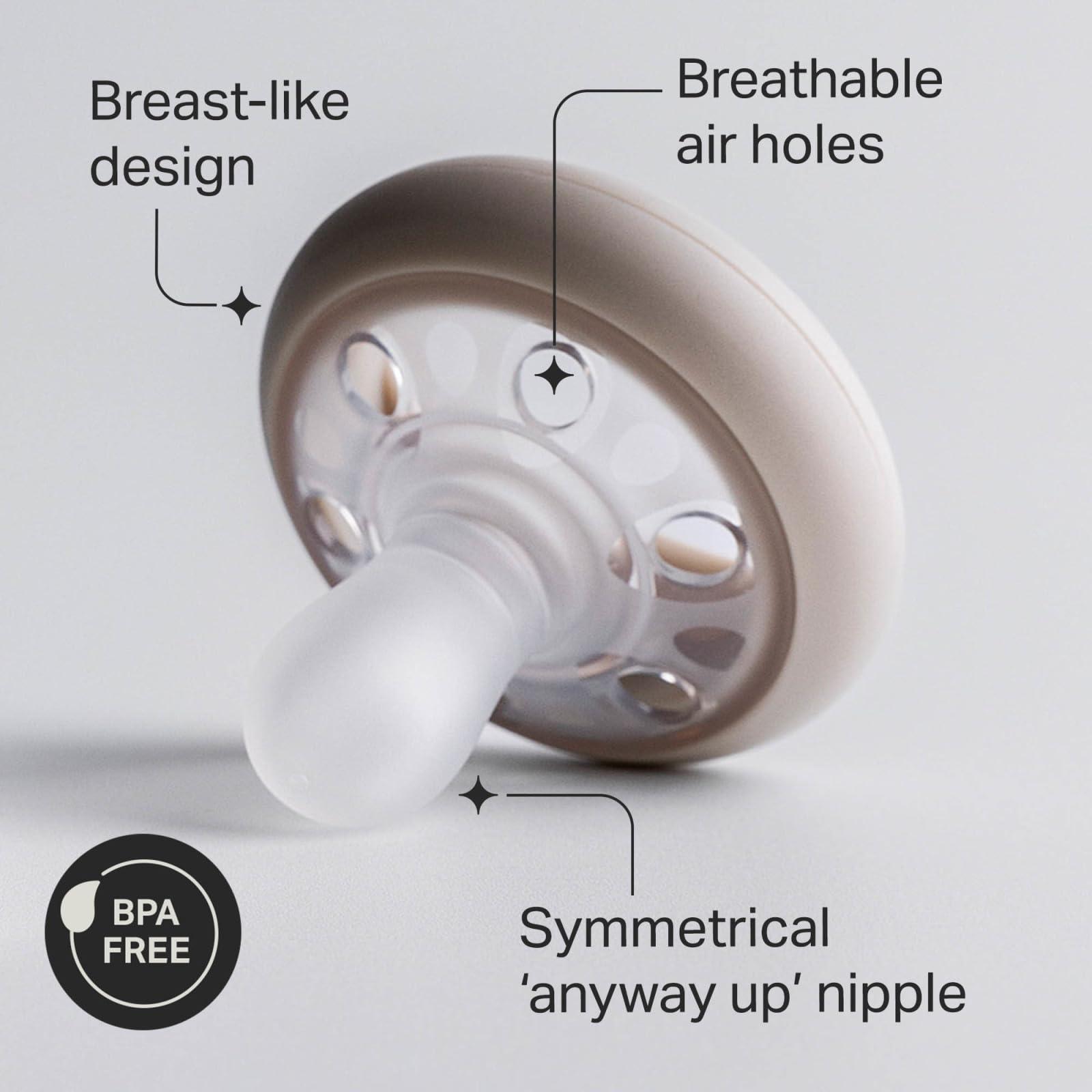 Tommee Tippee Tommee Tippee Breast-Like Pacifier, 0-6 Month Pack of 4 Pacifiers with Breast-Like baglet, Symmetrical Design, BPA Free