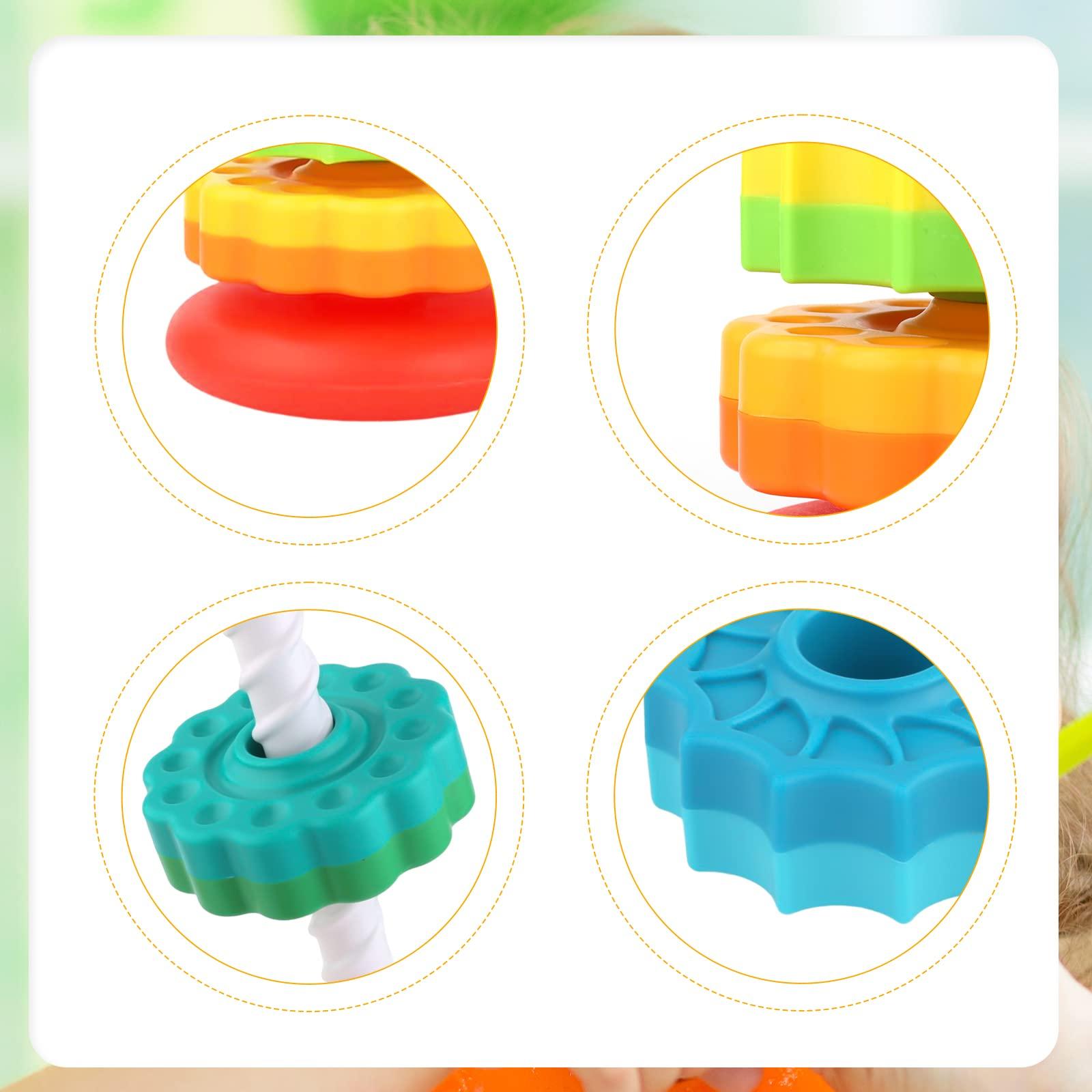 TOYMIS Spinning Stacking Toys, Rainbow Tower Stacker Interesting Rainbow Spinning Wheel Toy BPA Free Early Education Kids Brain Development Toys Family Games for 12 Months +, Develop Cognition Ability
