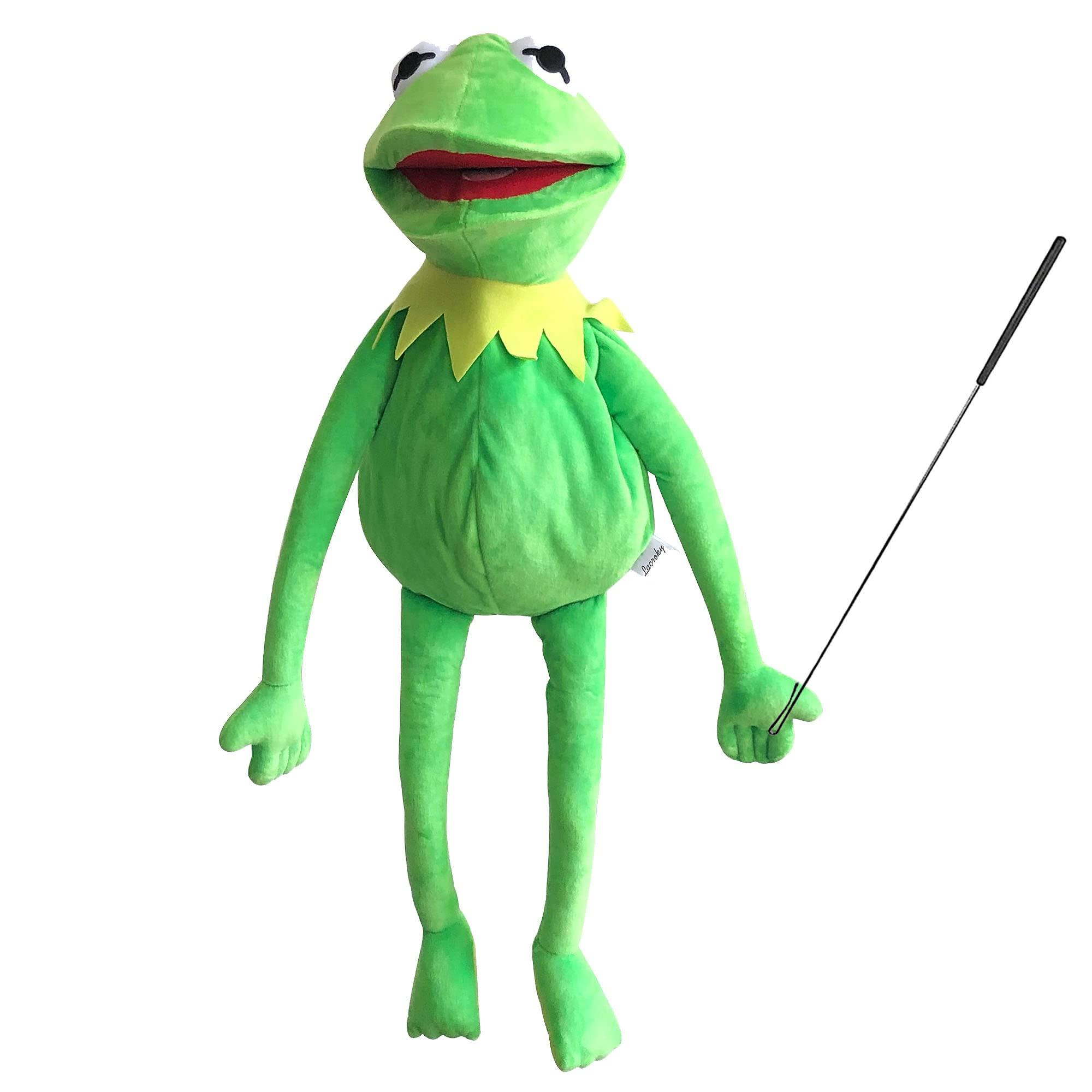 Lacroky Lacroky Kermit Frog Puppet with Puppets Control Rod & 50 Pcs Kermit The Frog Puppet Stickers, Hand Kermit Puppet Soft Stuffed Plush Toy for Boys & Girls - 24 Inches