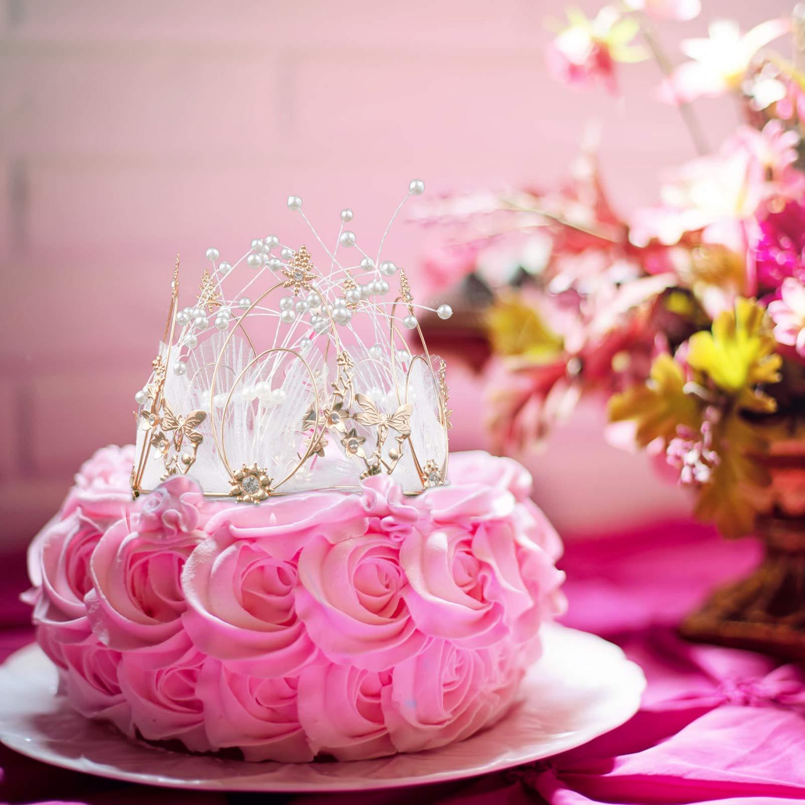 33 PCS Gold Crown Cake Toppers & Butterfly Decorations - Wedding Party Cake Decorating Set With Rhinestones