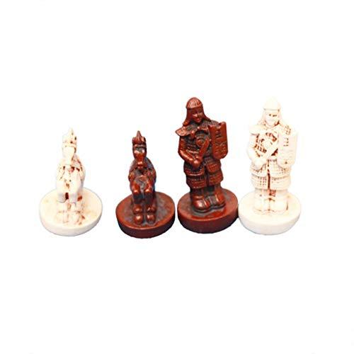 ZANZAN WUHE Chess Chinese Chess Xiangqi Game Retro Terracotta Warriors Chess Board Games Resin Chess Pieces and Leather Soft Chessboard chessex