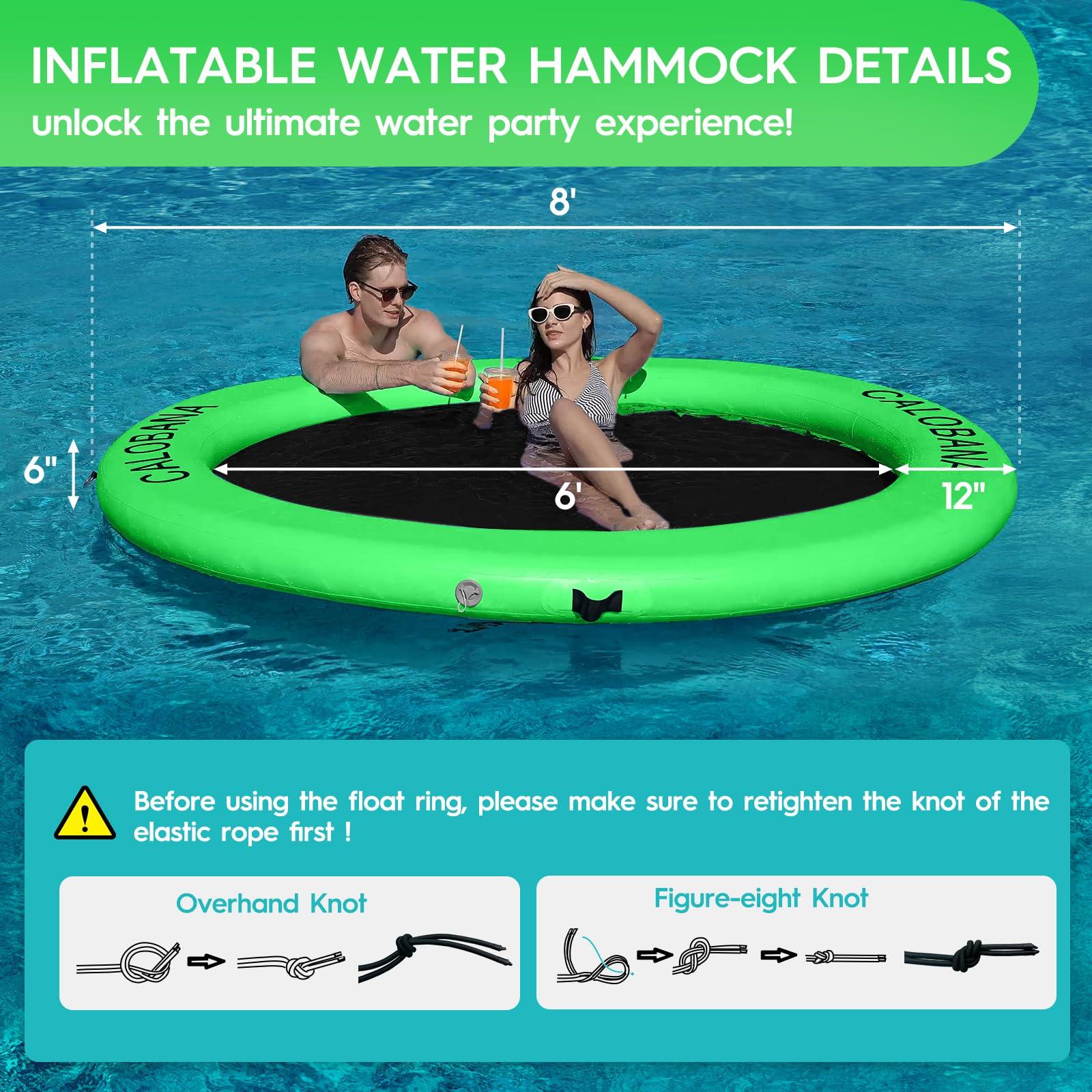 CALOBANA CALOBANA Float Ring 8ft Inflatable Water Hammock Island with Mesh Tanning Pool Lounger Float for Adults Round Floating Mat Raft for Party Multi Person