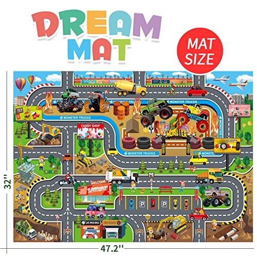 Oriate Oriate Kids Toy Dream Mat Monster Truck Activity Playmat, Multi Color Parent-Child Interaction Game Rug, Ideal Children\'s Educational Floor Mats for Monster Cars Construction Truck Toys 552-M