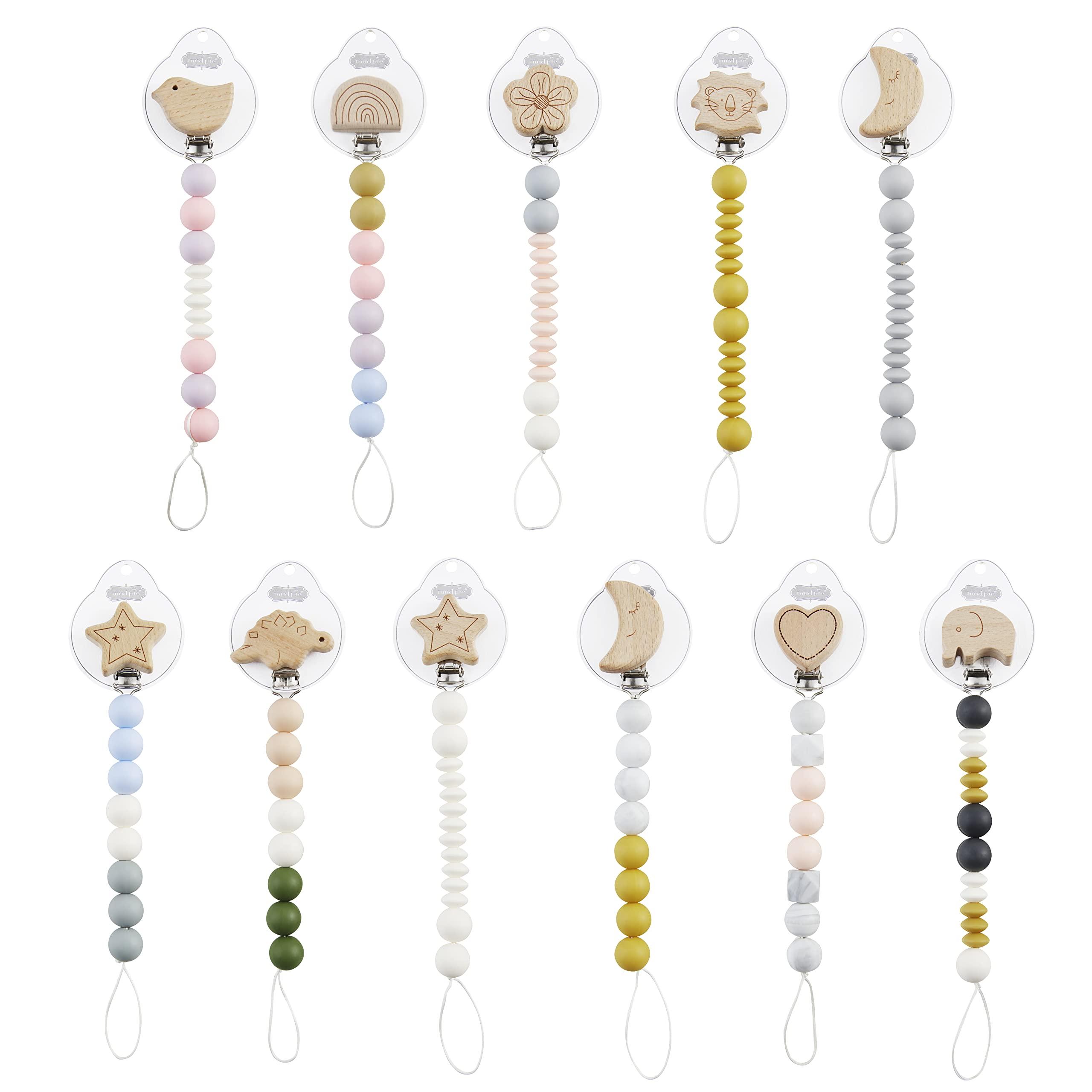 Mud Pie Mud Pie Heart Wood & Silicone Baby Pacifier Clip