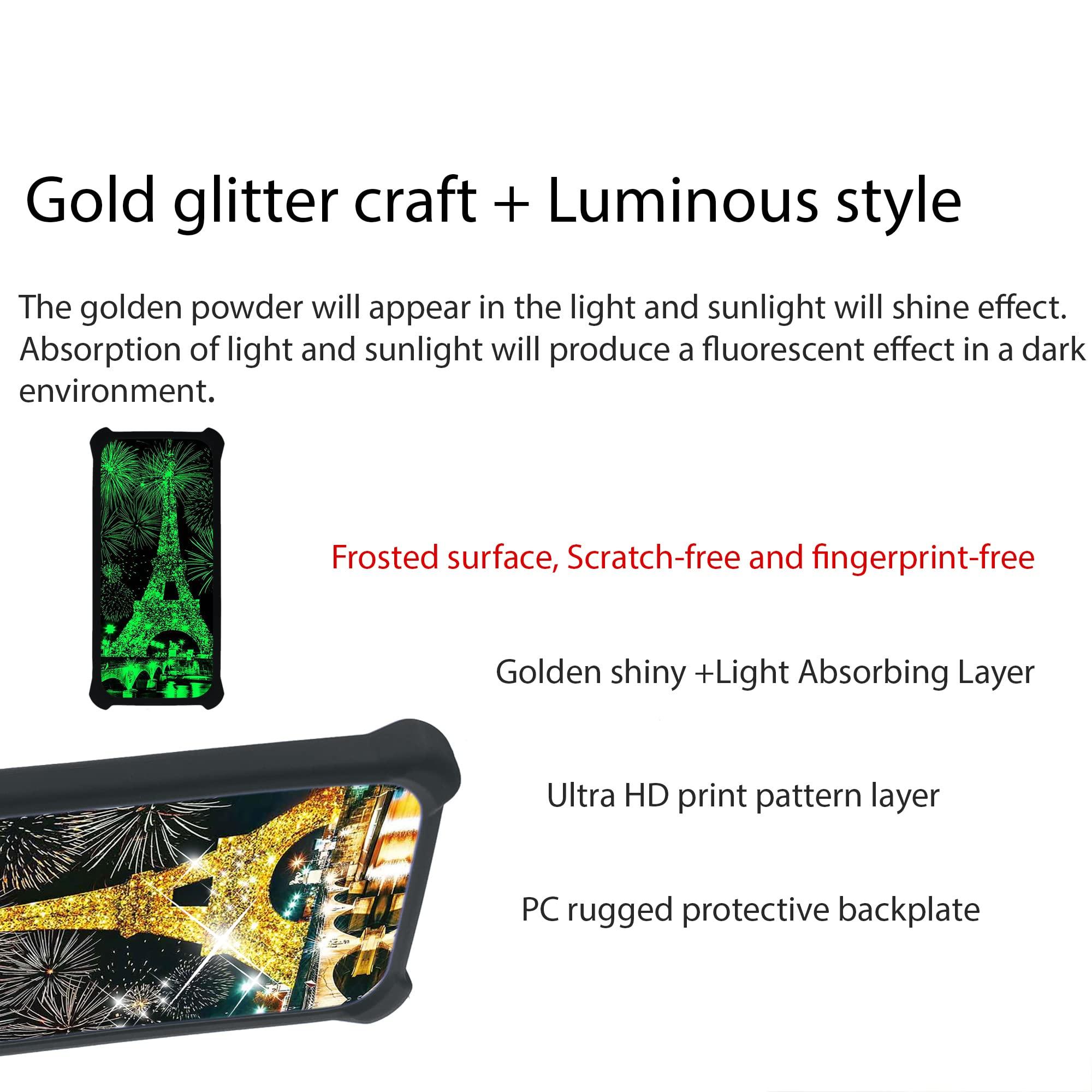 jioeuinly HotPepper Serrano 3 Case Compatible with Hot Pepper Serrano 3 Hpp-L55b Qlink Wireless Phone Case Cover [with Tempered Glass Screen Protector][Hard PC + Soft Silicone][Gold Glitter+Luminous] JSH-TT