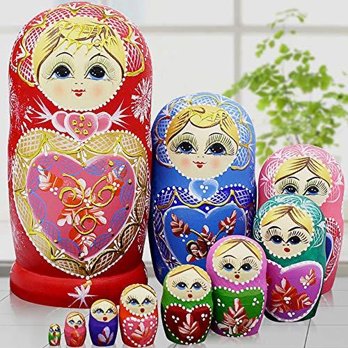 Jeccffes Russian Nesting Dolls Matryoshka Wood Stacking Nested Set 10 Pieces Handmade Toys for Children Kids Christmas Mother's Day Birthday image-1