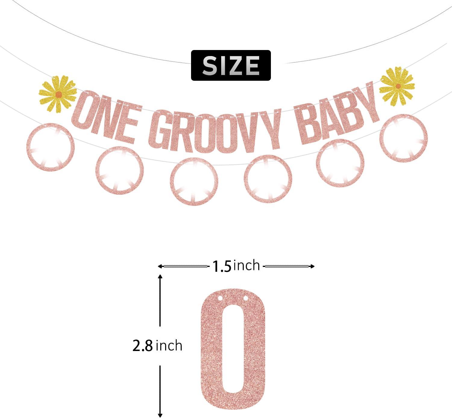 Gtoirpecx One Groovy Baby Banner,Groovy 1st Birthday Decorations,Groovy One Banner For Hippie Party Decorations,One Groovy Baby Birthday Decorations Girl/Boy Rose Gold Glitter