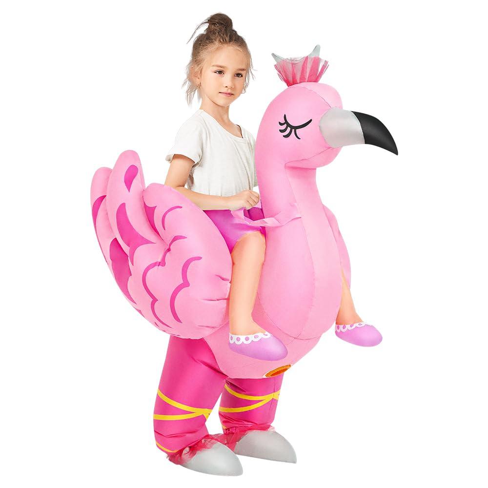 KOOY Kids Halloween Inflatable Costume, Ride On Flamingo Air Blow up Funny Inflatable Suit, Halloween Costumes for Girl/Child 7-10 Yrs