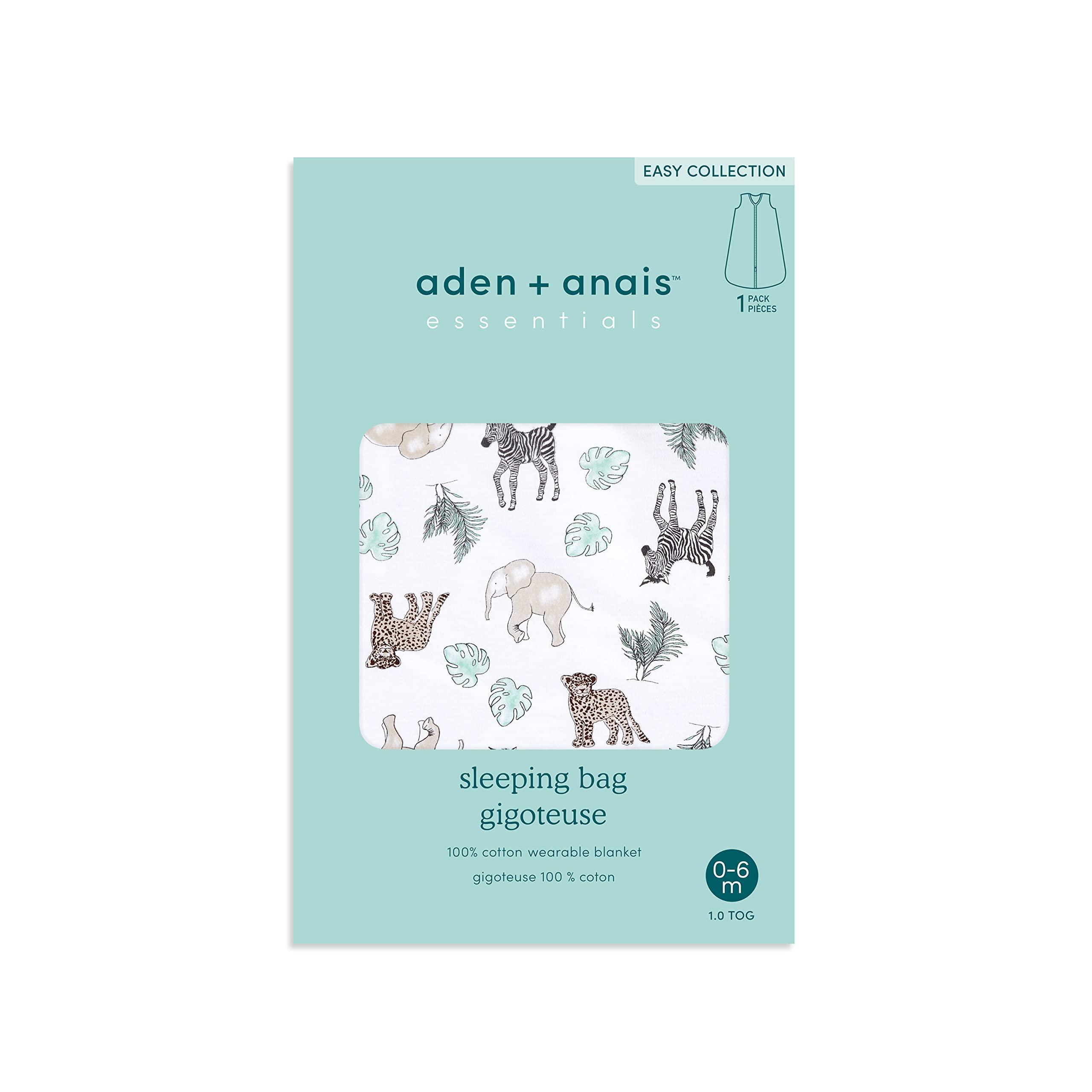 aden + anais aden + anais Essentials Easy Sleeping Bag, 100% Cotton, Wearable Baby Blanket, Medium, 6-18 Months, Jungle Animals