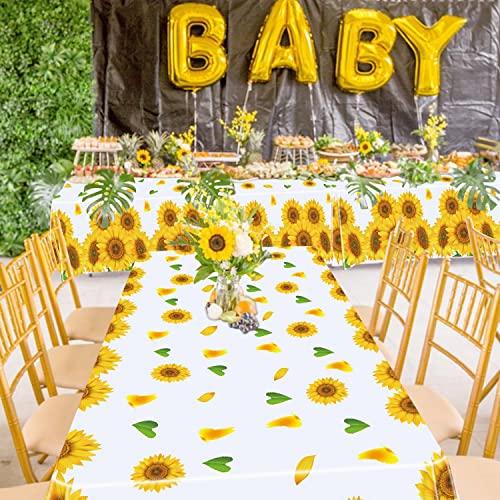 Dvaorc 4 Pack Sunflower Tablecloth 51 x 86 Inch Plastic Rustic Sunflower Tablecloth Sunflower Party Tablecloth Sunflower Birthday Party Table Cloth Sunflower Table Covers for Indoor Outdoor Party Decorations