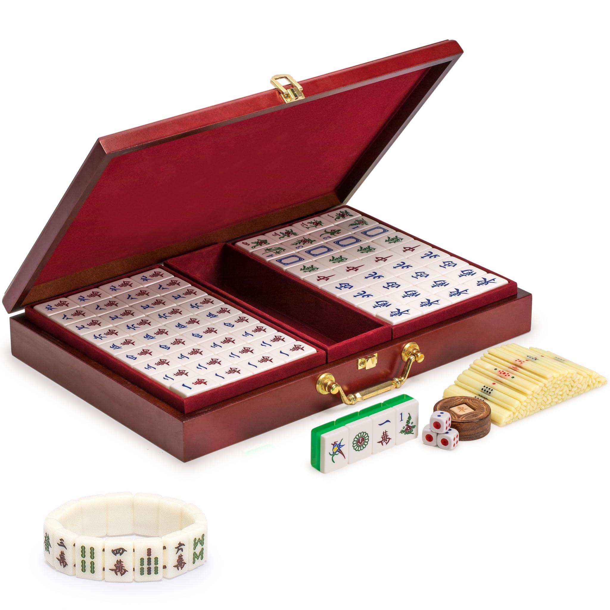 Yellow Mountain Imports Yellow Mountain Imports Mahjong Bundle - Classic Chinese Mahjong Game Set, Emerald and Mahjong Mini-Tiles Bracelet