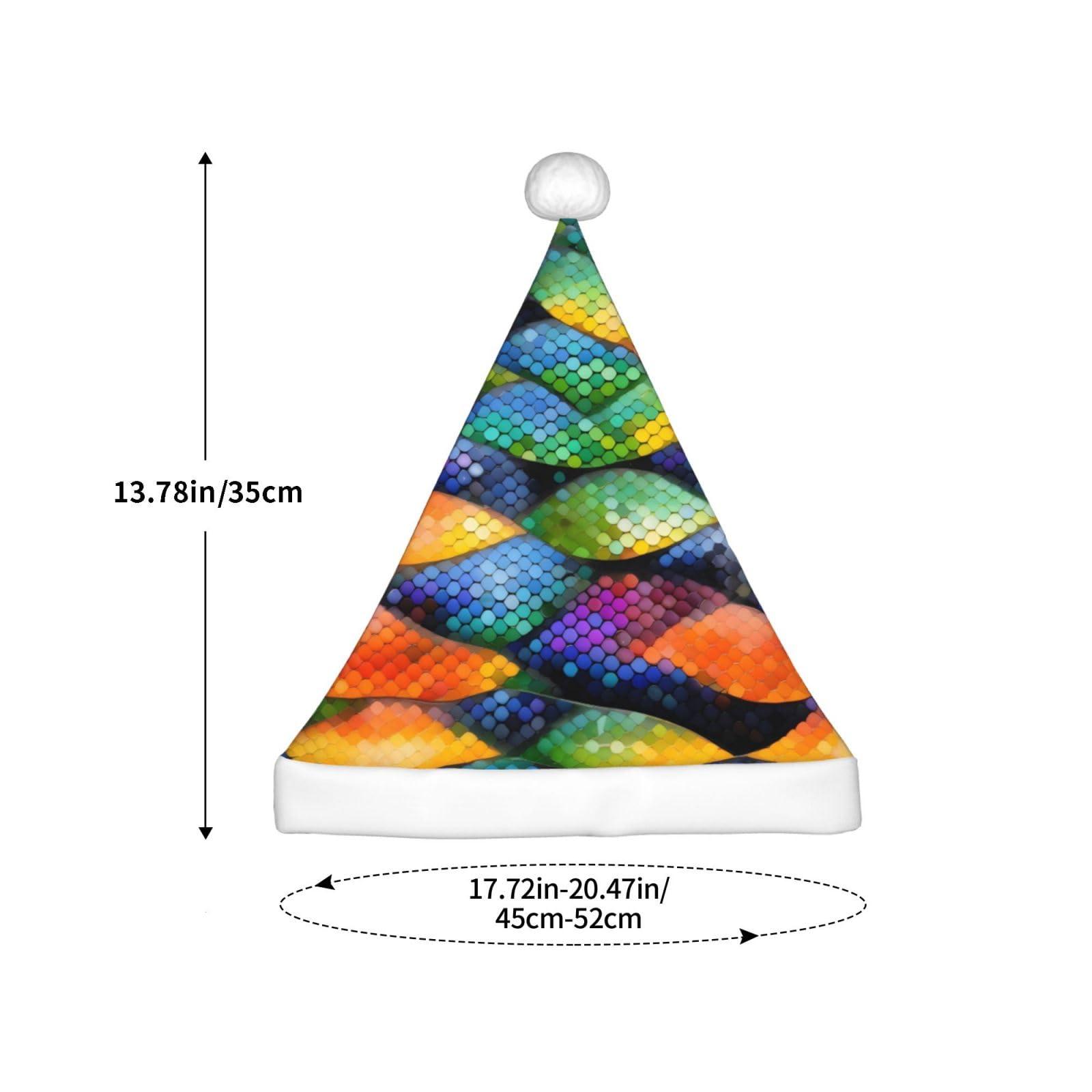 DngSer DngSer Rainbow Fish Scale Classic Santa Hat - Plush Christmas & New Year Headwear - Perfect Xmas Party Supplies & Favors