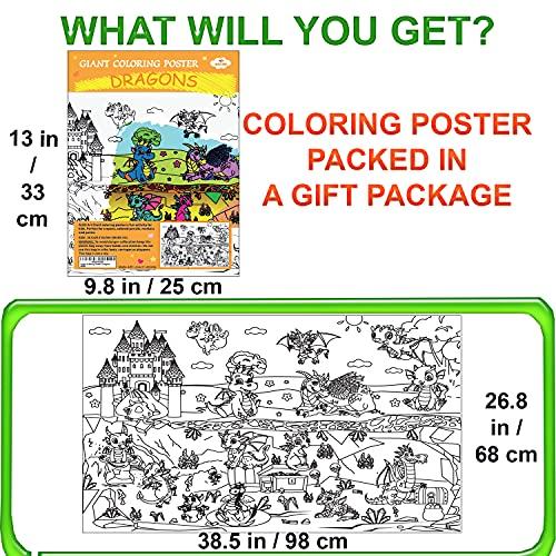 ALEX Art ALEX Art, Large Coloring Poster - Dragon Big Giant Coloring Sheets - Family Jumbo Wall Coloring Pages - Super Huge Coloring Posters for Kids - Children Table Floor Poster Size 38.5”x26.7”