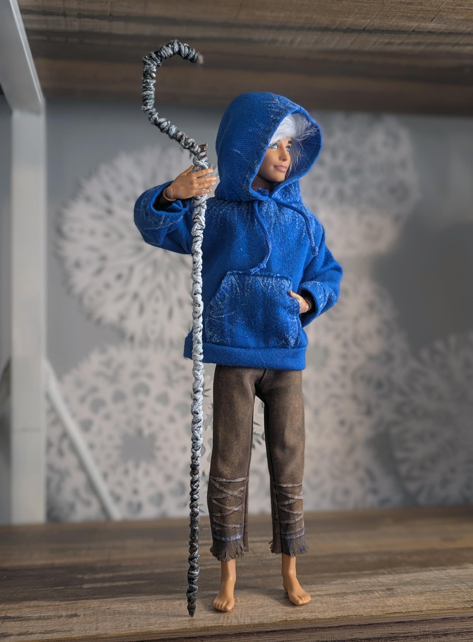 Hand-painted Jack Frost Costume - Complete Set: Hoodie, Pants, Wig & Cane for 12" (1/6) Doll