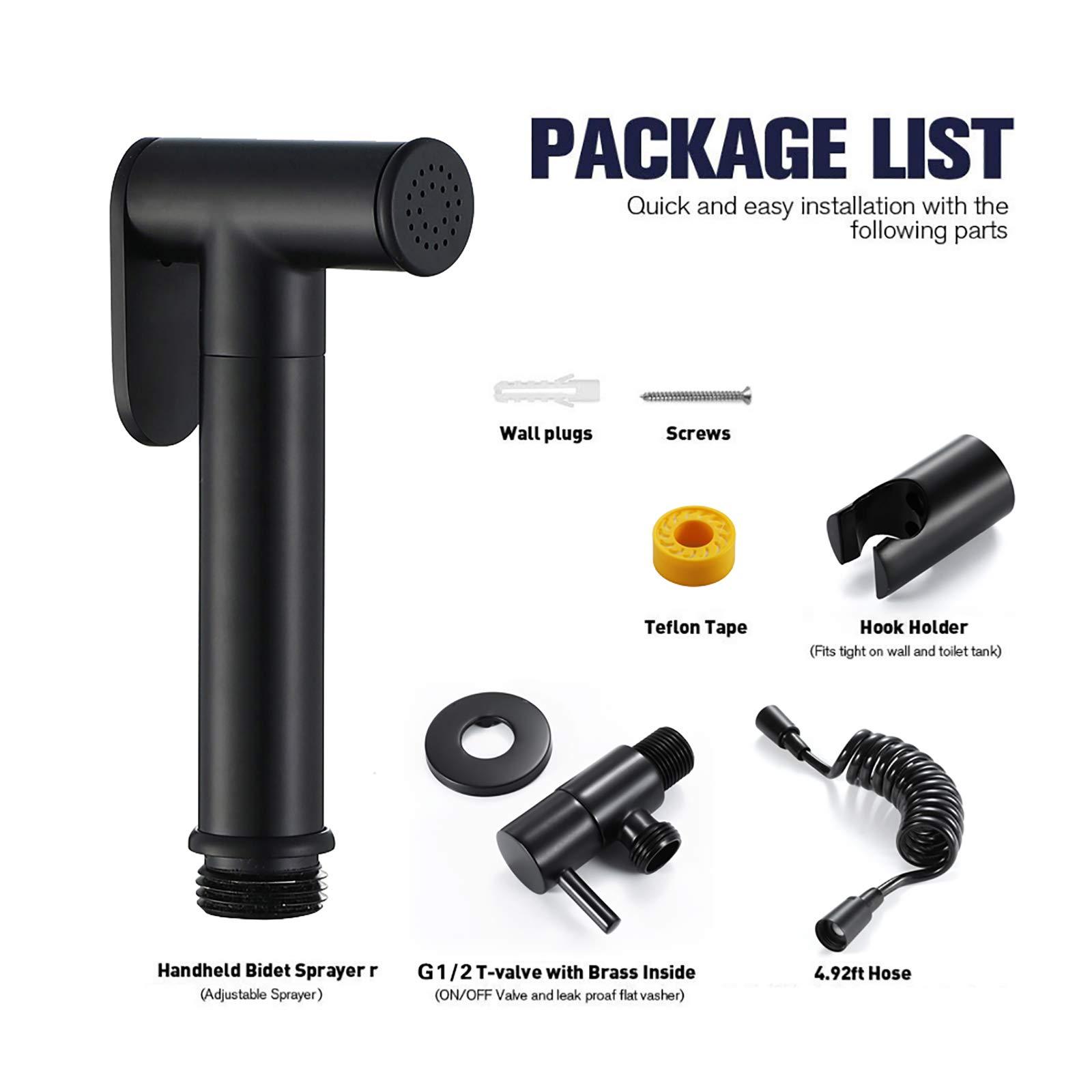 YUJBILTR Handheld Bidet Sprayer for Toilet, Brass Black Portable Cloth Diaper Sprayer Set Single Cold Water Bathroom Bidet Sprayer Kit with Shower Hose and Holder for Personal Hygiene, Pet Bathing
