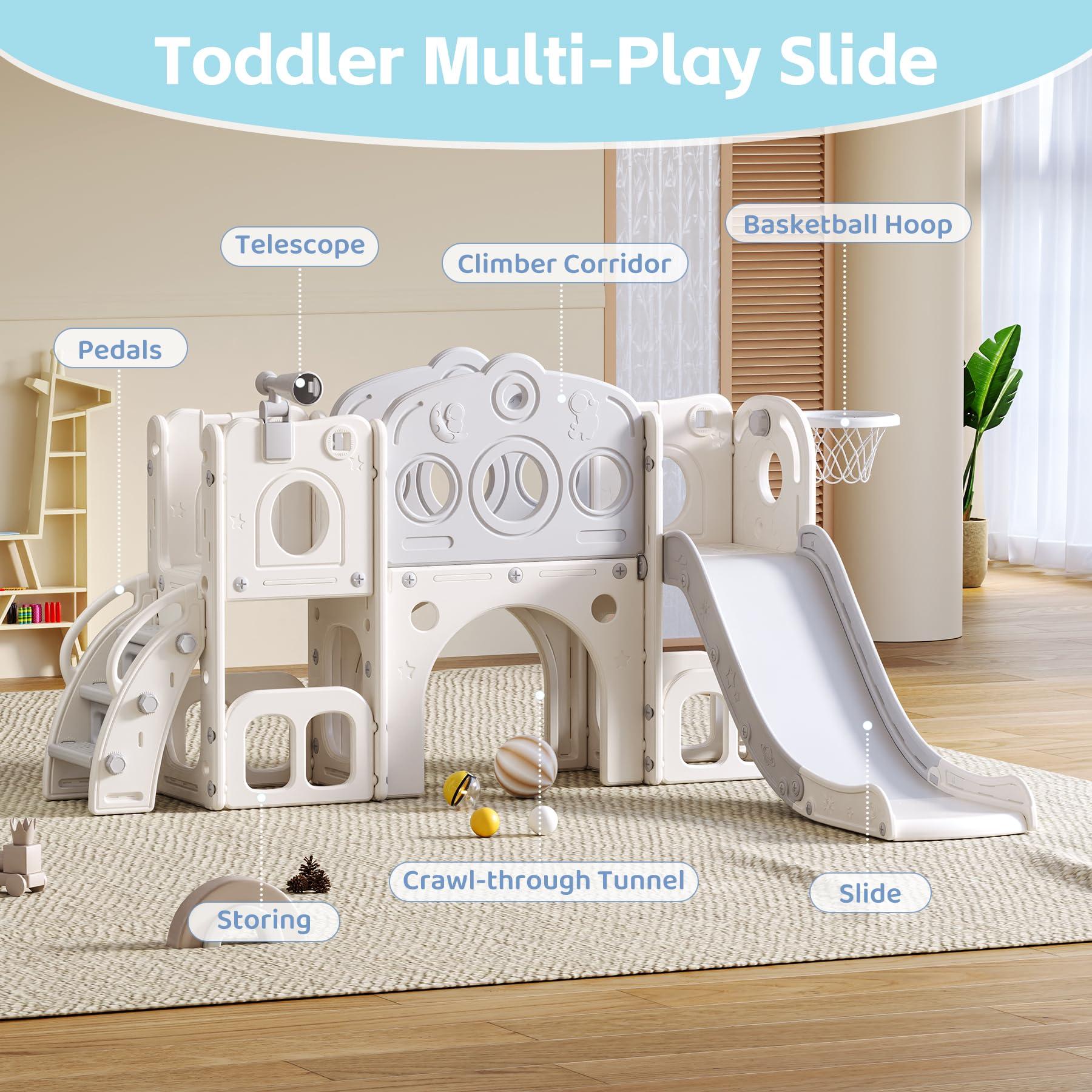 CuFun CuFun Toddler Slide Indoor Slide for Toddlers Age 1-3 Slide for Kids Indoor Slide Baby Slide Plastic Slide Play Slide with Basketball Hoop and Ball