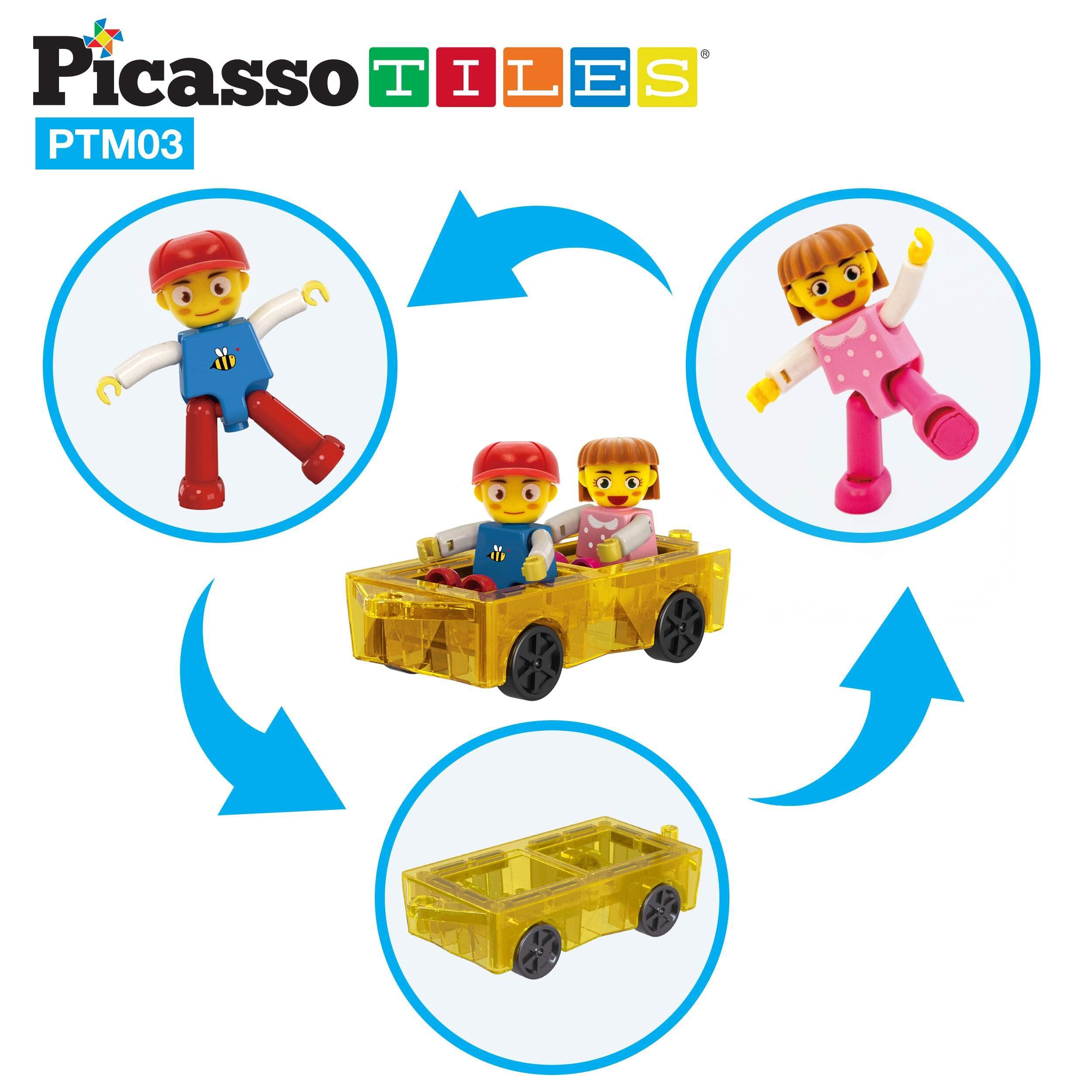 PicassoTiles PicassoTiles Mini Magnetic Tiles Expansion Car Truck and Figures Play Set, Kids Building Magnet Bricks STEM & Learning Toys, Magnetic Add-ons, Car Toys, Toddler Preschool 3 years and up boys and girls