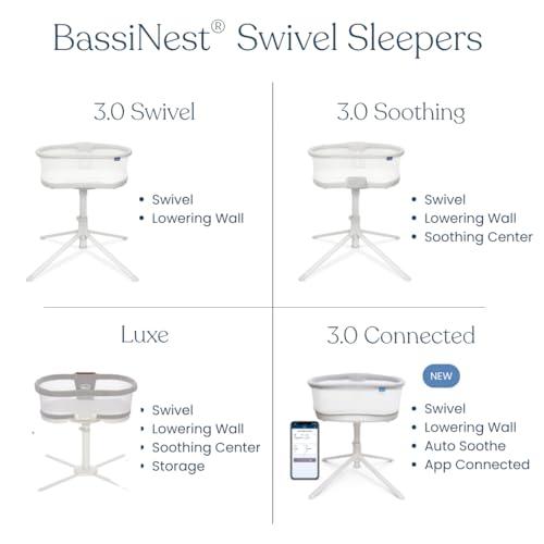 HALO HALO BassiNest Swivel Sleeper 3.0 Bedside Baby Bassinet with 360 Rotation, Adjustable Height, Breathable Mesh, Safe Close Sleeping, Lowering Wall for Easy Access, Feeding & C-Section Recovery
