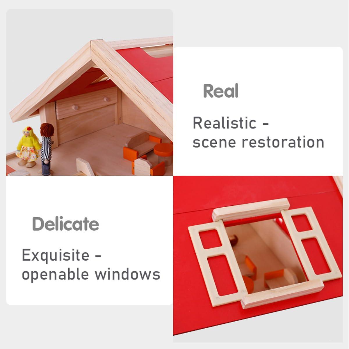 LANGWEI LANGWEI Wooden Dollhouse, Large 3-Story DIY Castle Doll House with Furnitures & Dolls, Mini House Building Kit Montessori Toys for Ages 3+