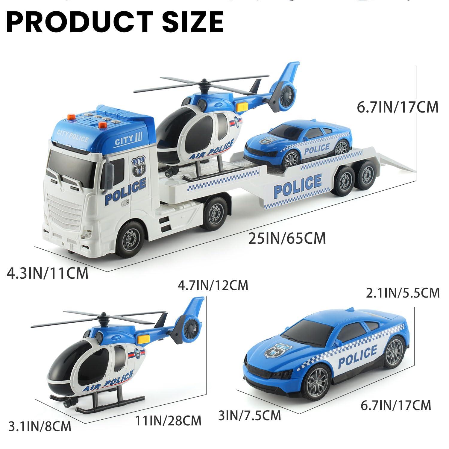 CSDCSD CSDCSD 25.6\'\' Large Police Car Toy and Semi Truck Toy with Racing Car and Helicopter - Police Toys,Birthday Gifts for Kids Child 3 4 5 6 Years Old