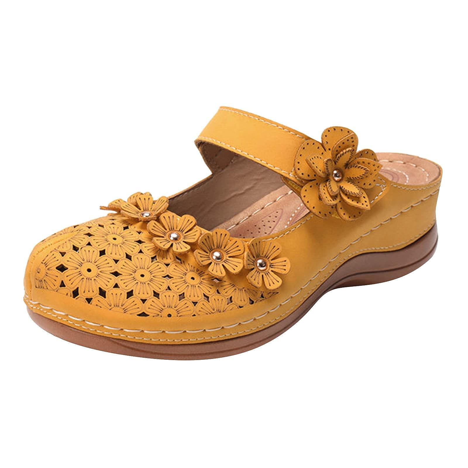 ZBYY ZBYY Women's Wedge Sandals for Summer,Closed Toe Soft Platform Slip-on Slipper Flowers Vintage Bohemia Beach Sandals