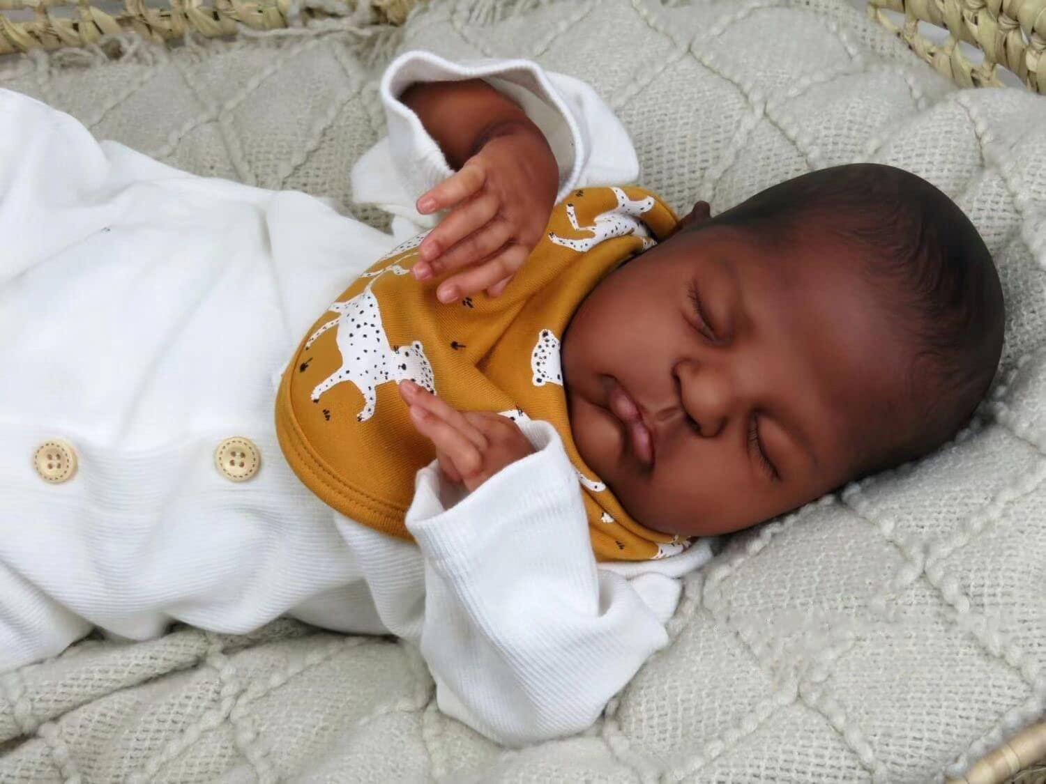 Anano Anano Reborn Baby Dolls Black Girl 20 Inch Biracial Reborn Dolls Silicone Baby Doll Mixed Real Looking Baby Dolls That Look Real Born Brown Skin Girl with Bib Birthday Gift