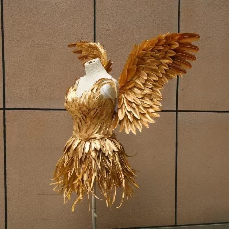 HoHoHuo HoHoHuo Gorgeous Gold Feather Fairy Wings Costume For a Luxurious Show Outfit at Carnivals and Festivals