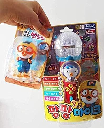 Microphone Pororo Petty Microphone Shape Toy (Blue or Red)& Walking Pororo Doll(1Random) Set Various Sounds & Shine+Sinbi Tissue