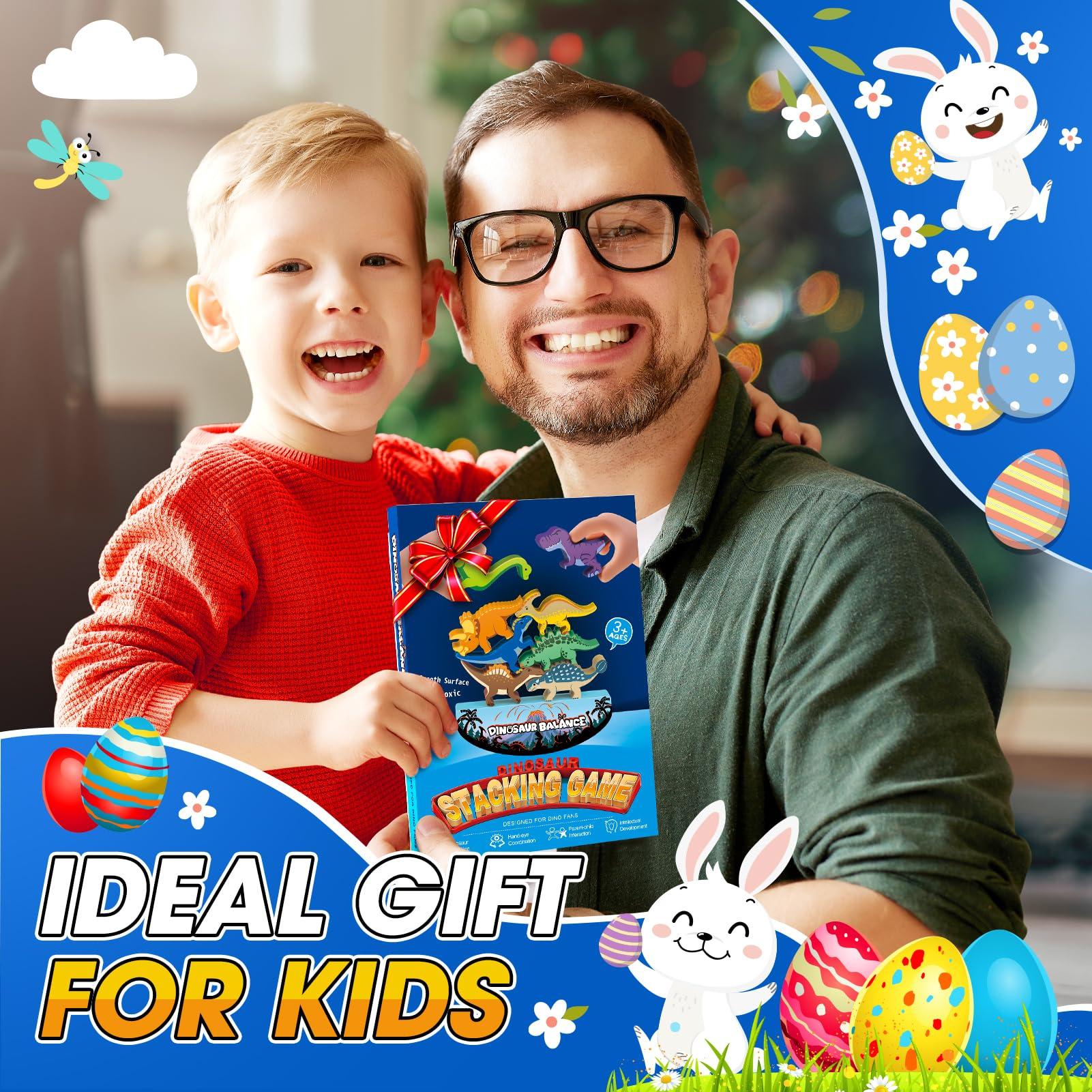 IPOURUP IPOURUP Dinosaur Toys for Kids 3-5: Wooden Stacking Montessori Toys for 3 4 5 6 7 8 Year Old Boys Girls Balance Competition Game for Family Christmas Birthday Gifts for Kids Ages 4-8 (Classic Version)