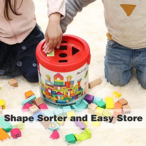 TOP BRIGHT TOP BRIGHT Wooden Building Blocks Toddlers 1-3,Baby Blocks 12-18 Months,Toy Blocks for 1 2 3 Year Old 80 Piece