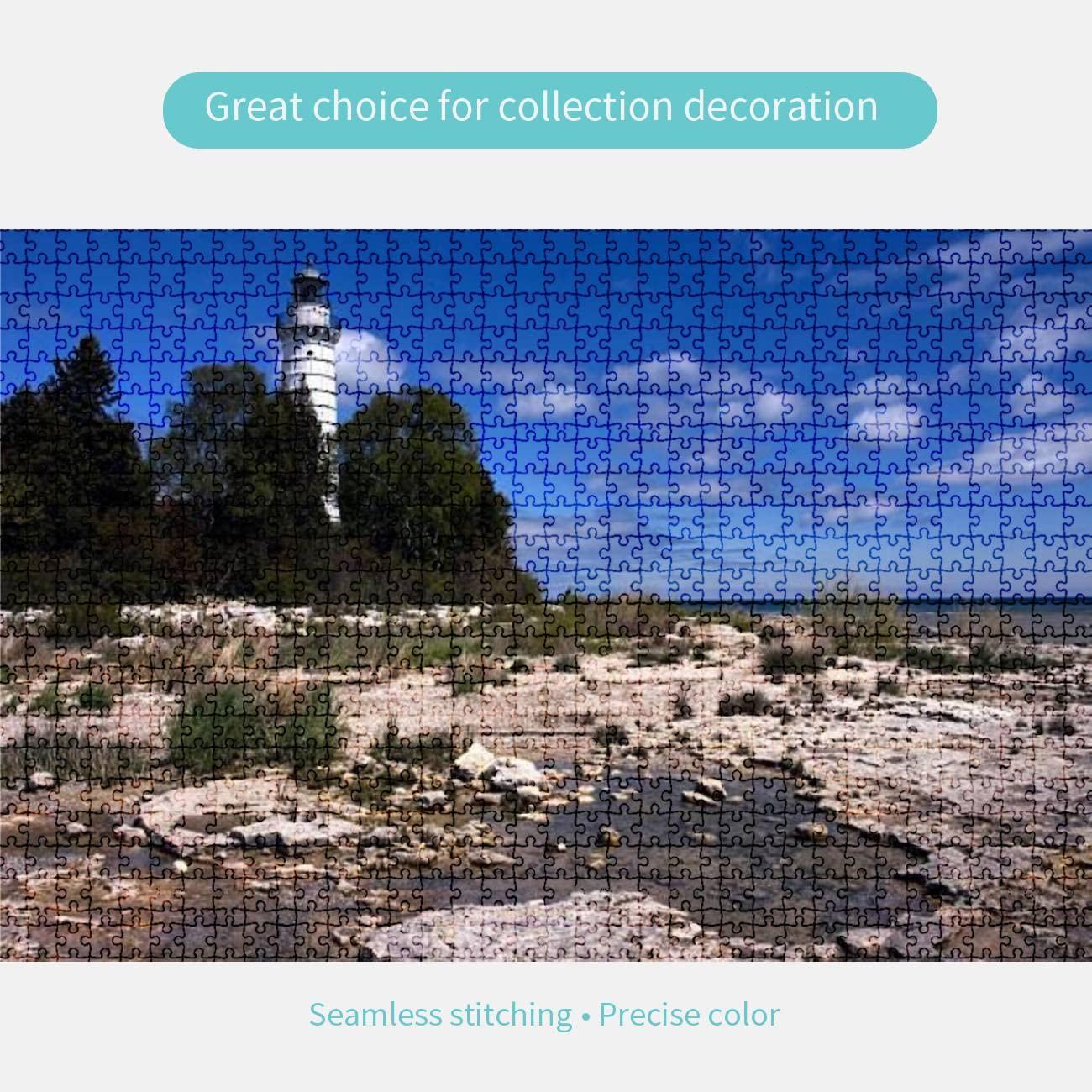 Kanworse 1000 Pieces Wooden Jigsaw Puzzle Cana Island Lighthouse During Summer Door County Wisconsin Fun and Challenging Board Puzzles for Adult Kids Large DIY Educational Game Toys Gift Home Decor