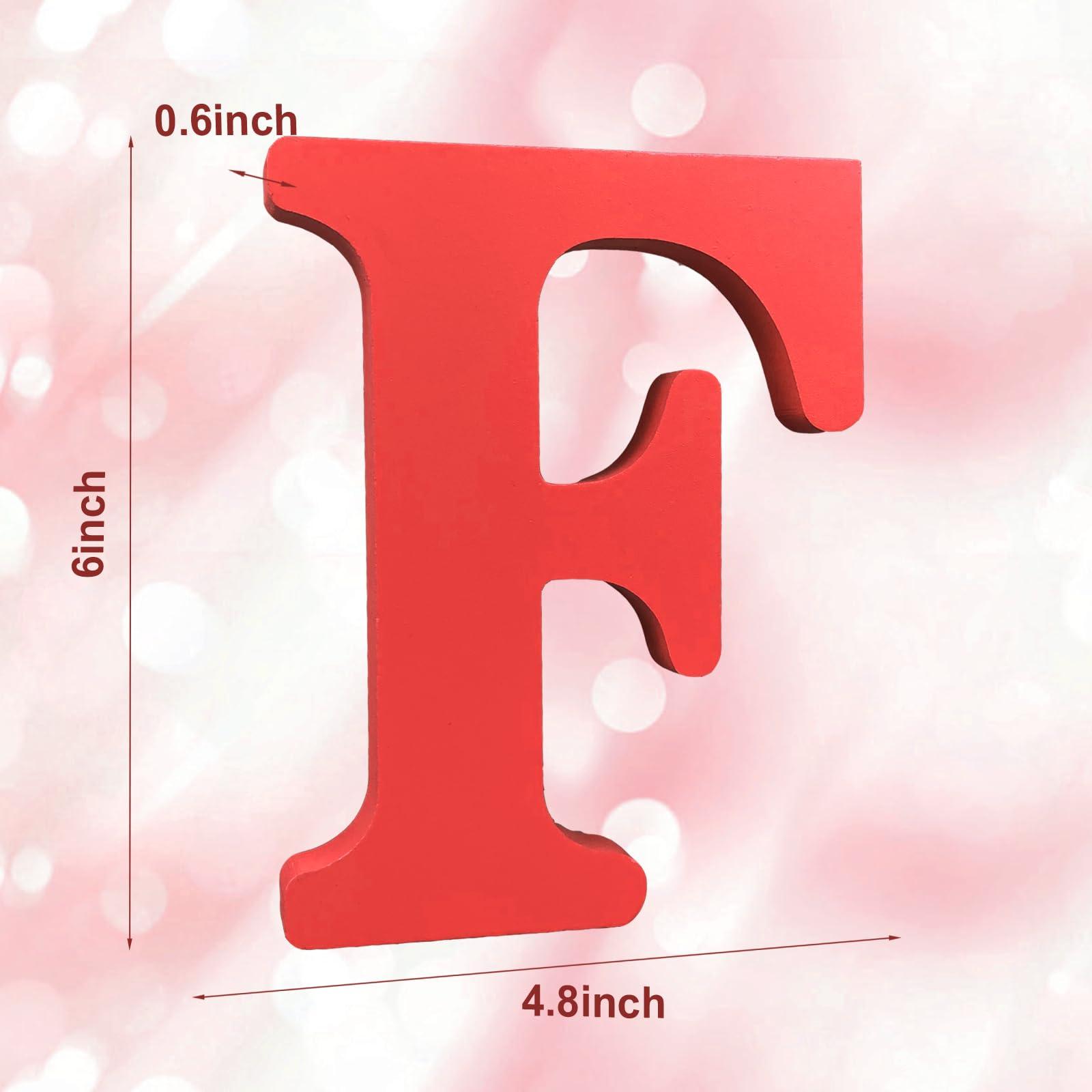 AOCEAN AOCEAN 6 Inch Red Wood Letters Unfinished Wood Letters for Wall Decor Decorative Standing Letters Slices Sign Board Decoration for Craft Home Party Projects (F)