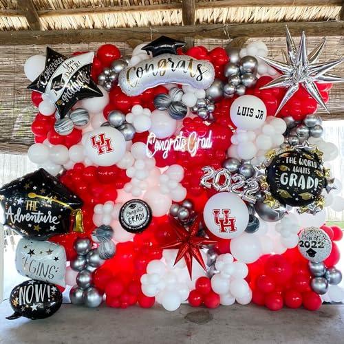 UAEYW 139Pcs Red and Black Balloon Arch Garland Kit for Graduation Party Decorations,Red Black White Silver Confetti Explosion Star Balloons for Class of 2024 Congrats Grad Celebrations Birthday Supplies