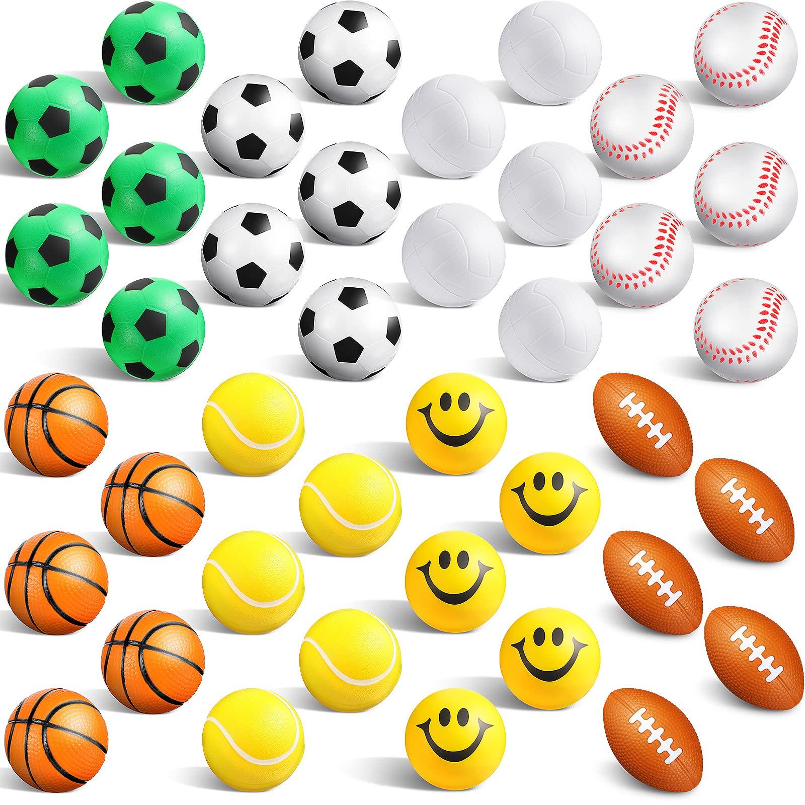 40 Pcs Sports Balls Bulk Kids Small Mini Stress Ball for Party Favor Toy Including Basketball Football Volleyball Baseball Soccer Tennis for Stress Relief School Carnival Operation Christmas